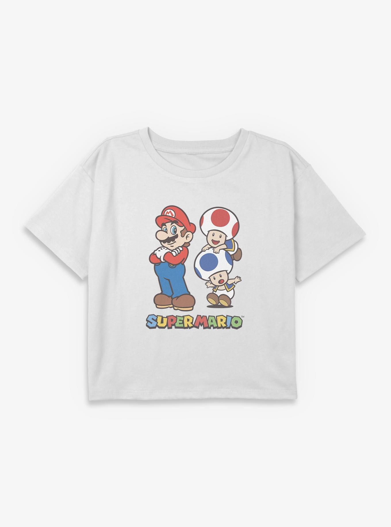 Nintendo Super Mario With Toad Duo Youth Girls Boxy Crop T-Shirt