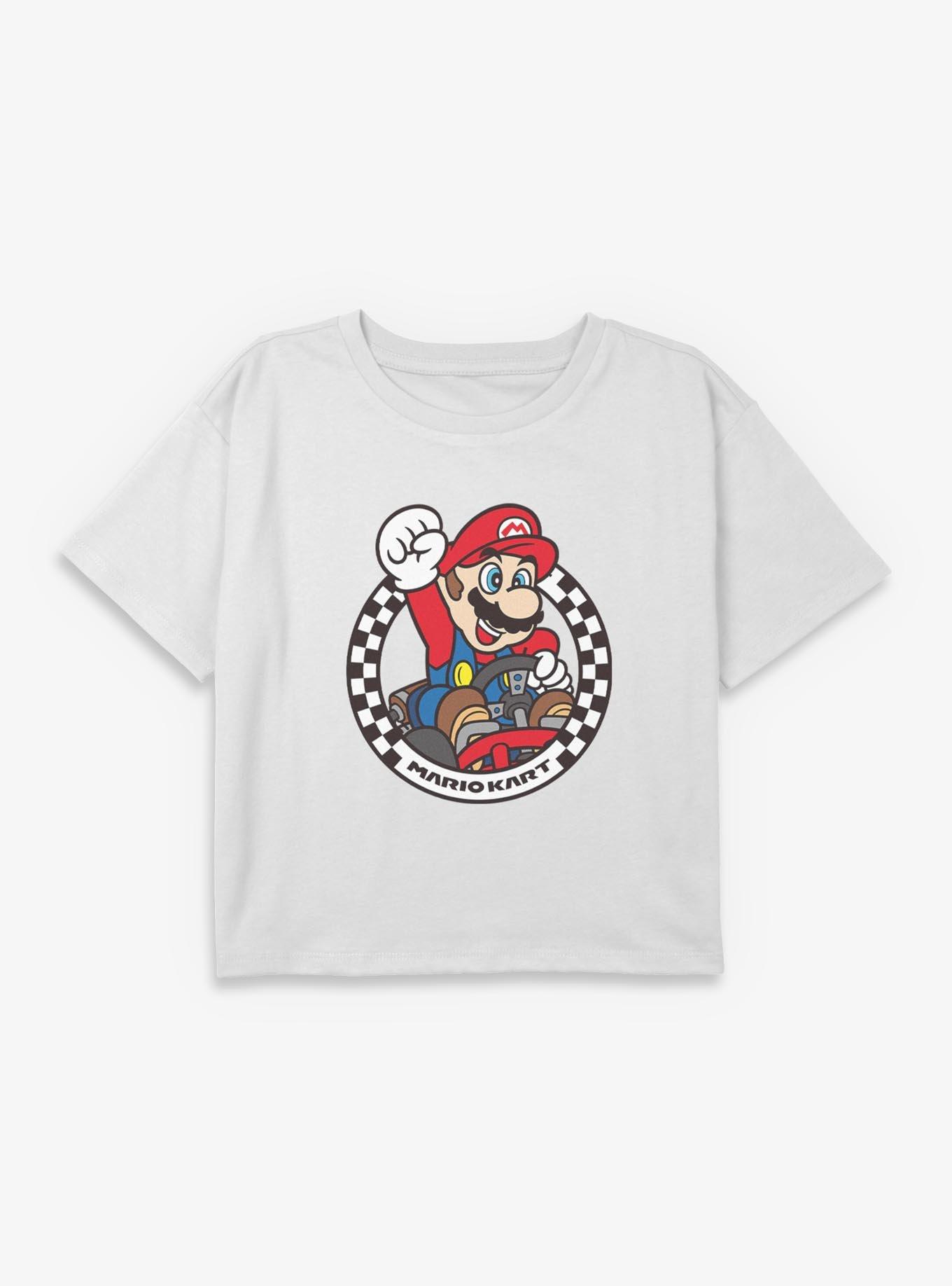 Nintendo Mario Kart Checkered Race Champion Youth Girls Boxy Crop T-Shirt, , hi-res
