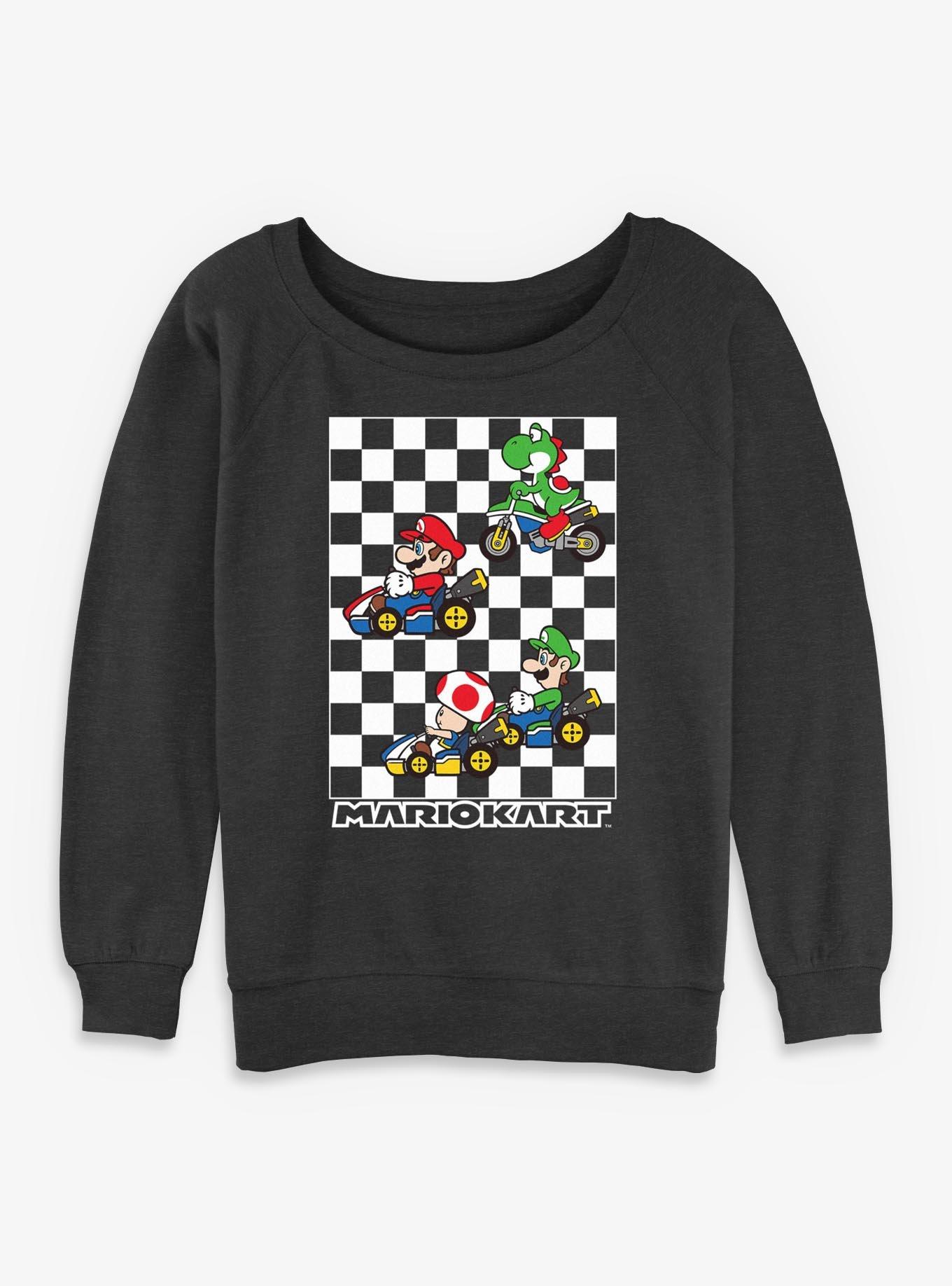 Nintendo Mario Kart Checkered Race Womens Slouchy Sweatshirt, , hi-res