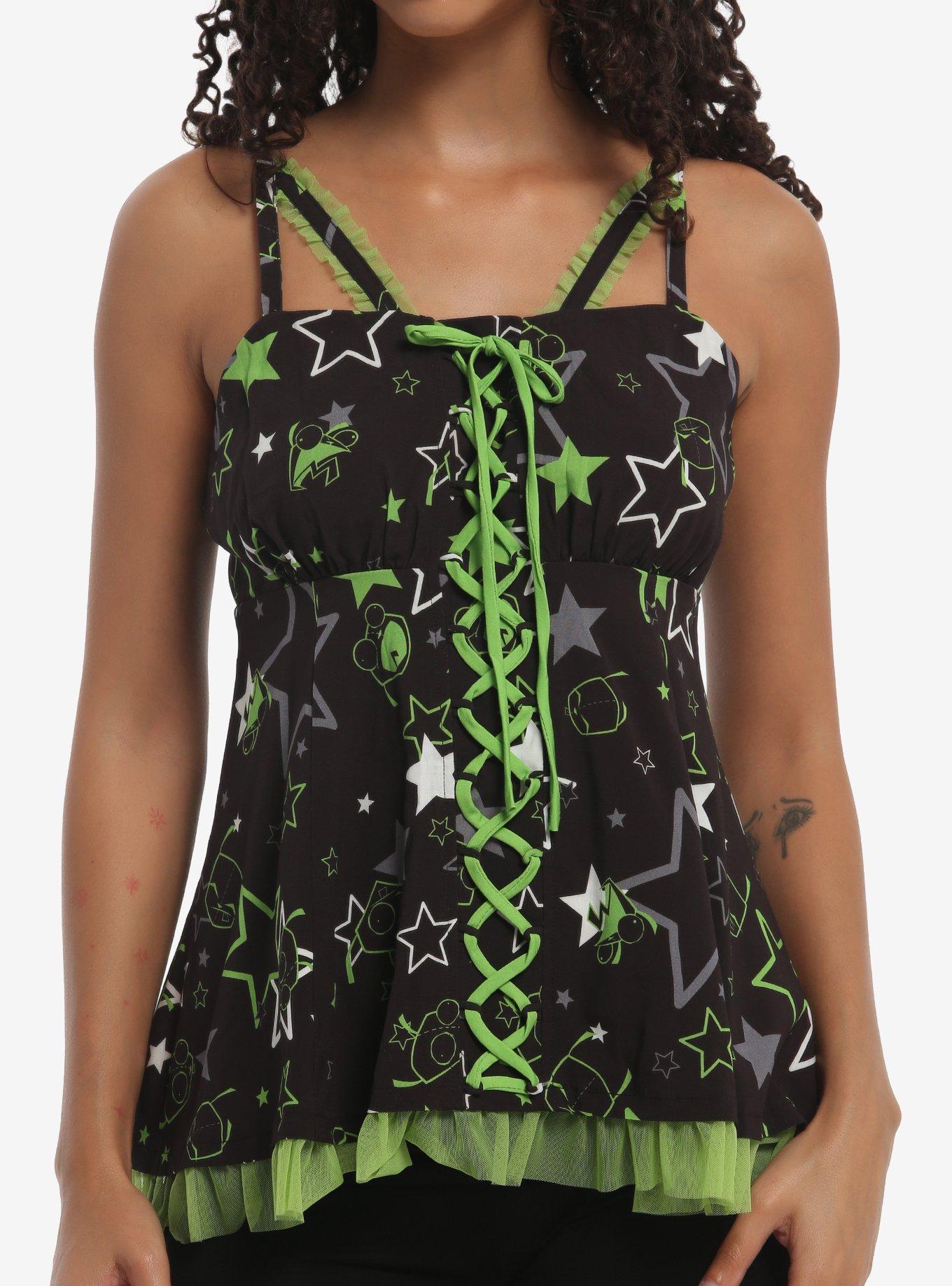 Invader Zim GIR Stars Lace-Up Girls Woven Tank Top, , hi-res