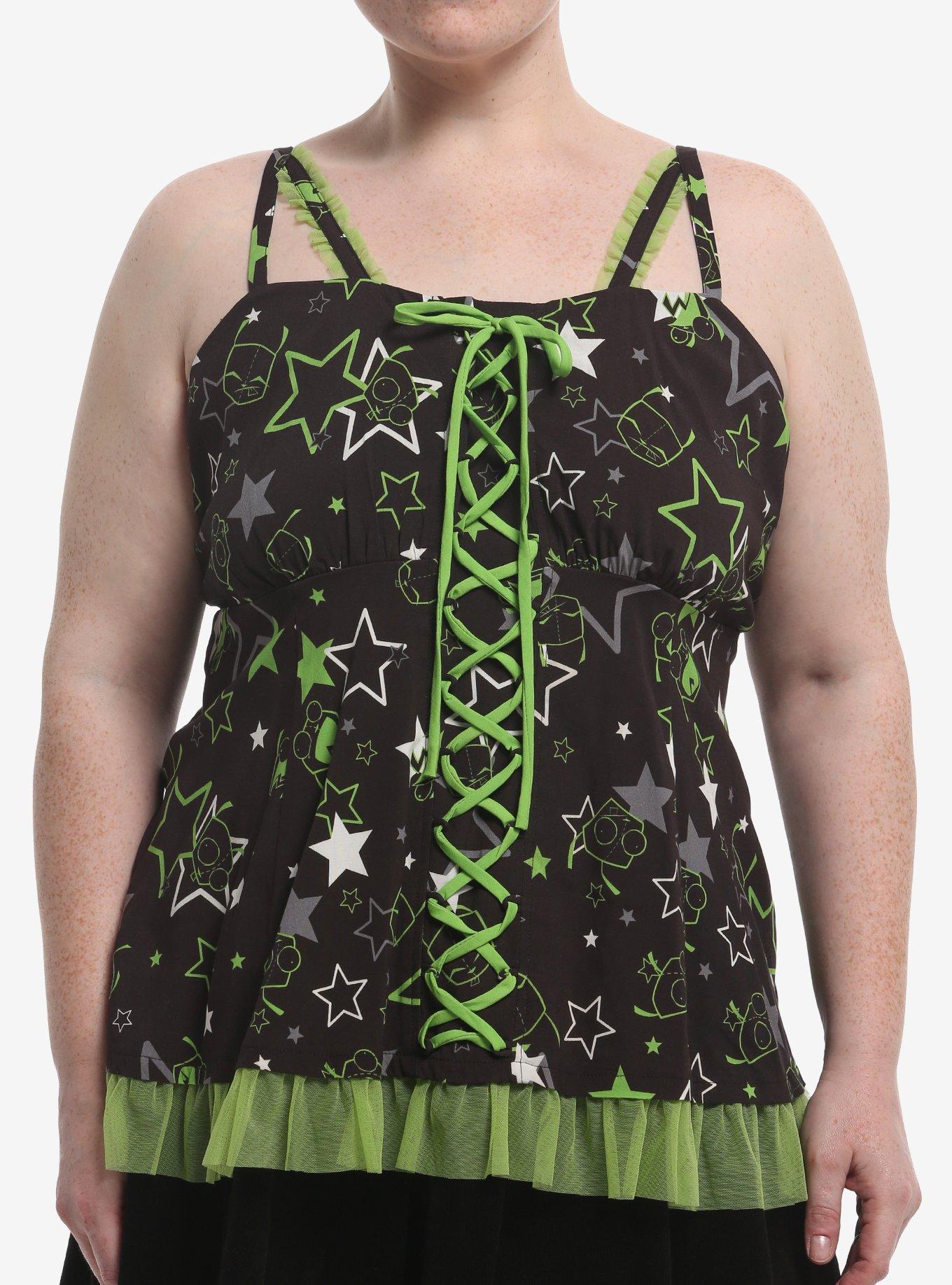 Invader Zim GIR Stars Lace-Up Girls Woven Tank Top Plus Size, , hi-res