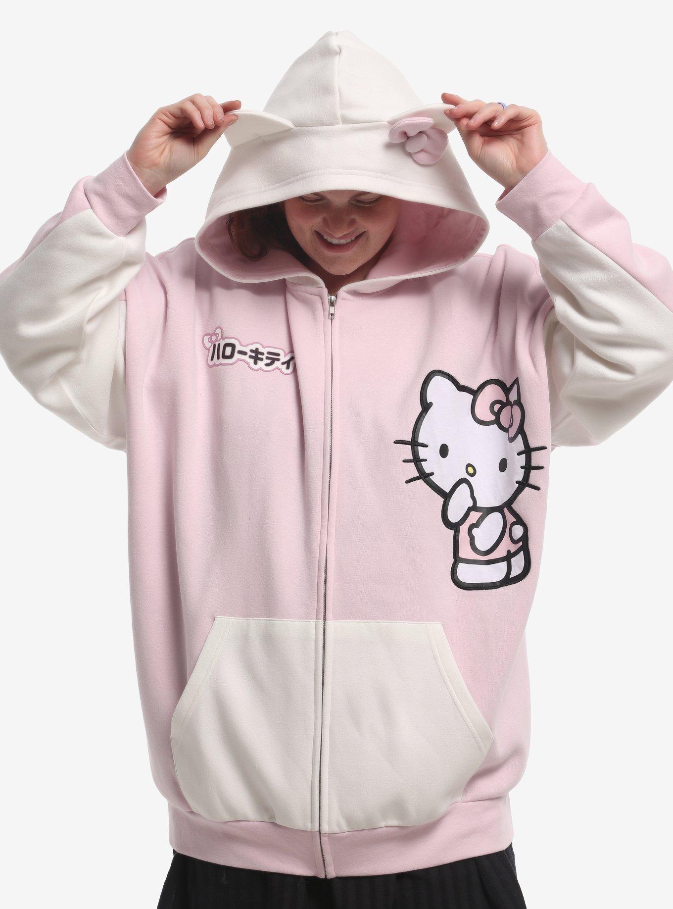 Hello Kitty Ears Color-Block Girls Oversized Hoodie Plus Size