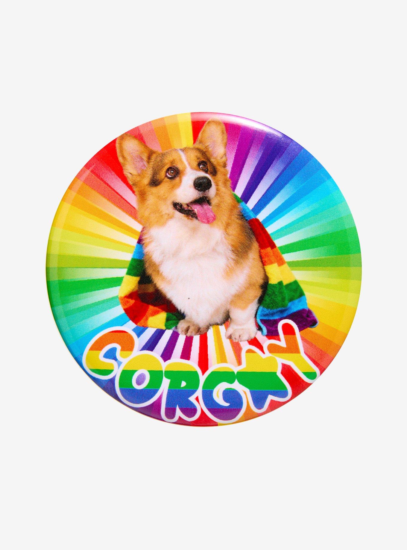 Corgi Rainbow 3 Inch Button, , hi-res