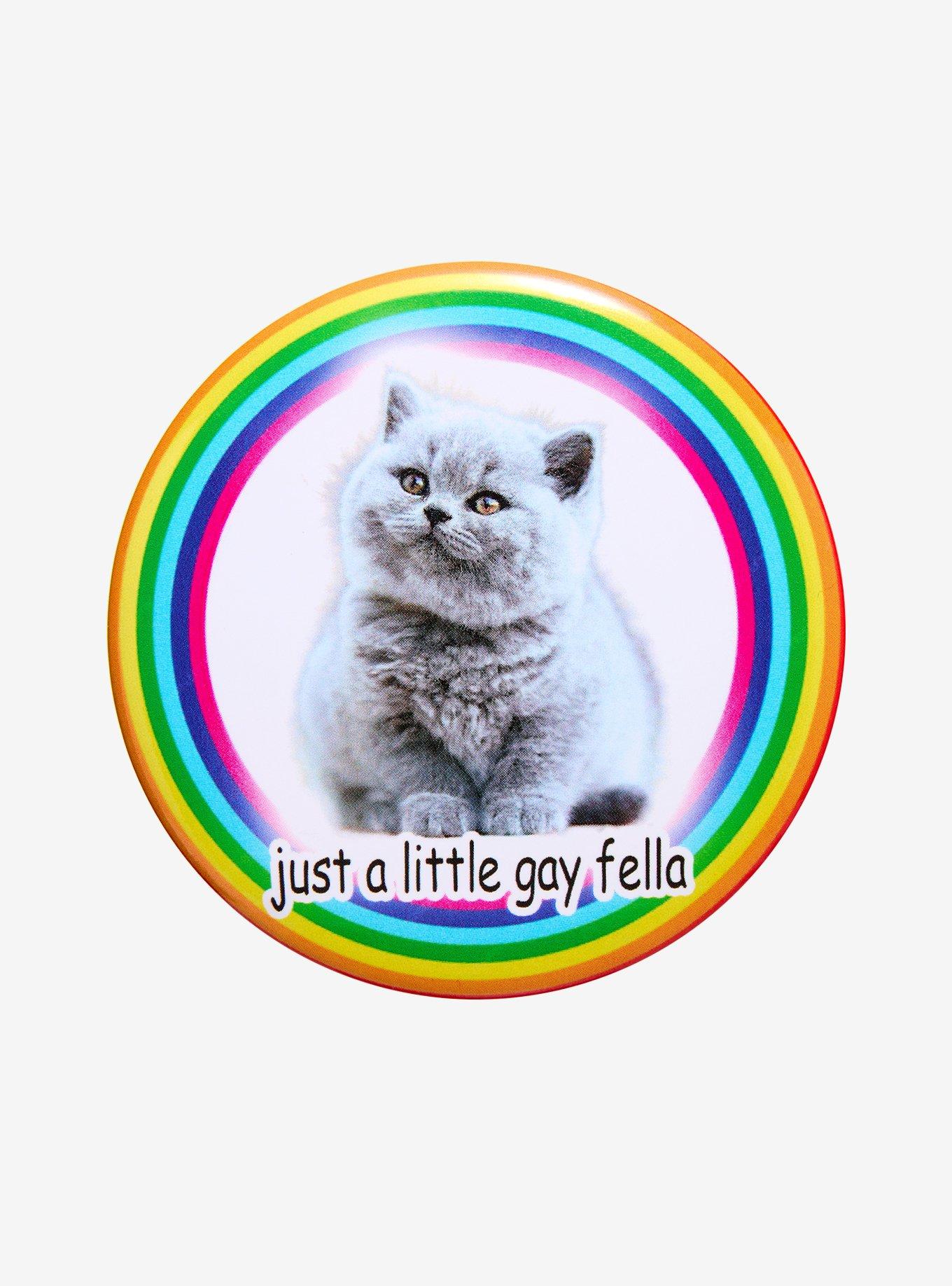 Cat Little Gay Fella Rainbow 3 Inch Button, , hi-res