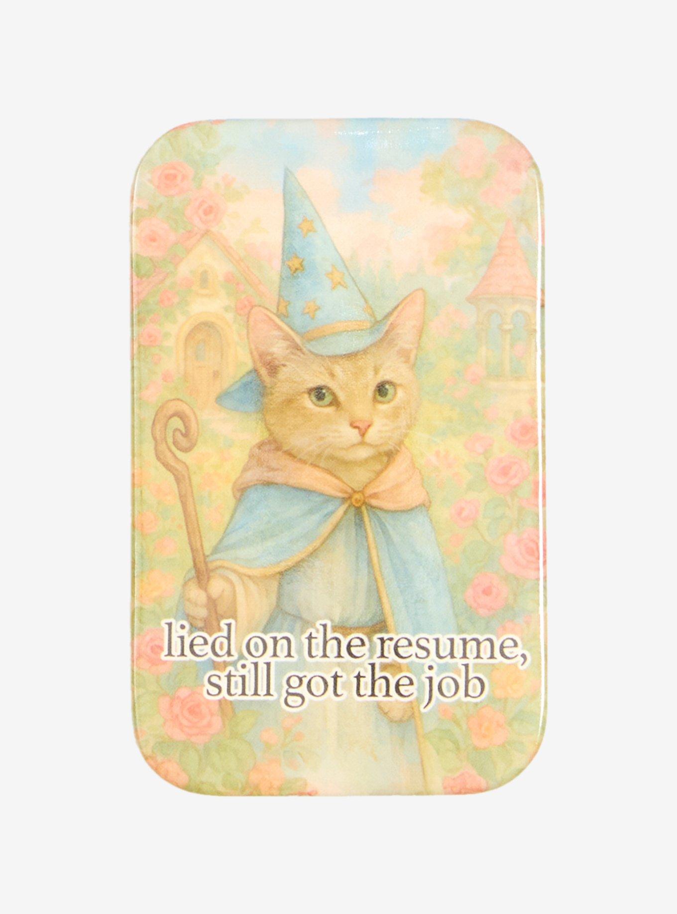 Lied On Resume Wizard Cat Rectangular Button, , hi-res