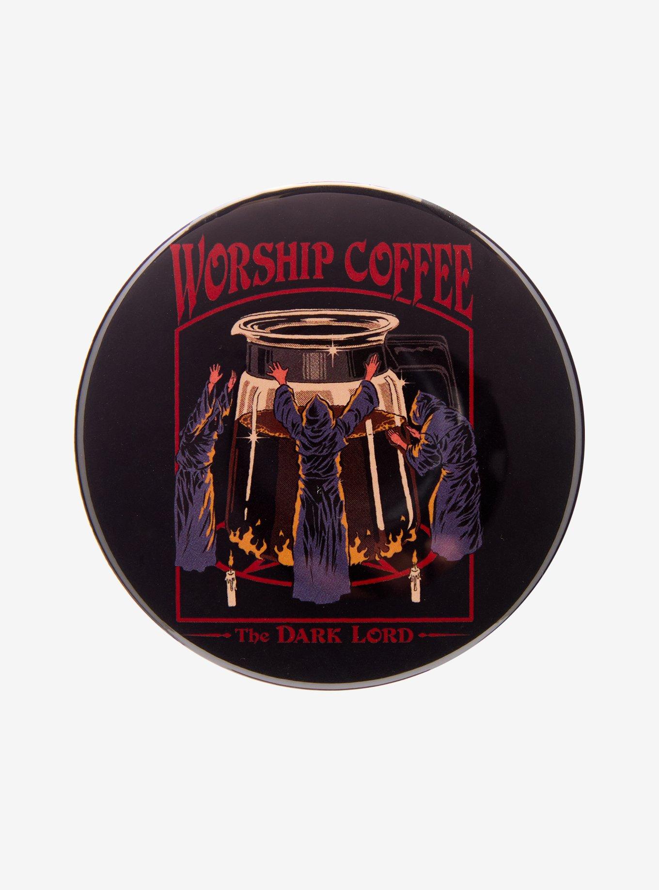 Worship Coffee 3 Inch Button By Steven Rhodes, , hi-res