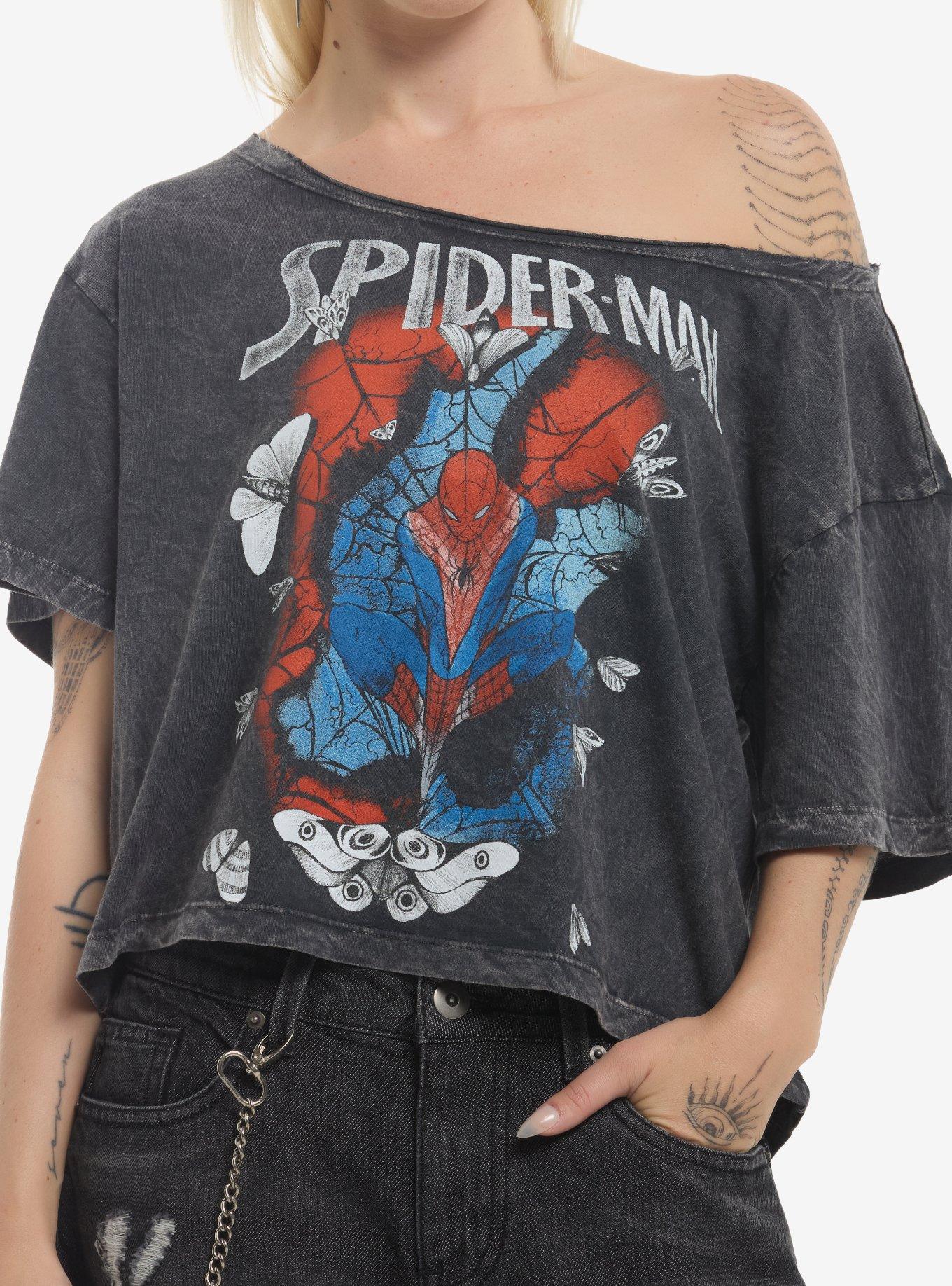 Marvel Spider-Man Moths Girls Off-Shoulder T-Shirt By Peach Momoko, , hi-res