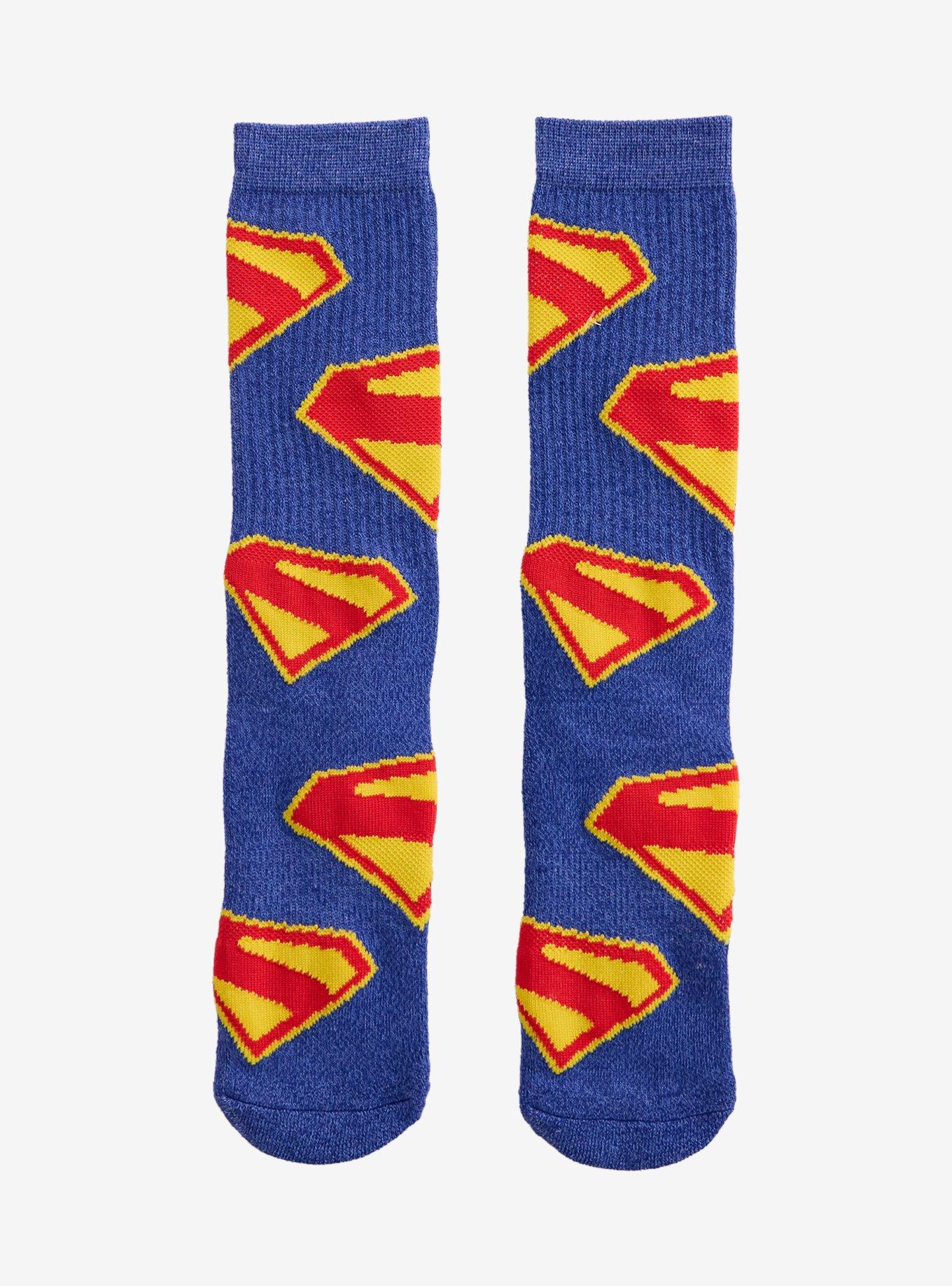 DC Comics Superman Logo Allover Print Crew Socks &mdash; BoxLunch Exclusive, , hi-res