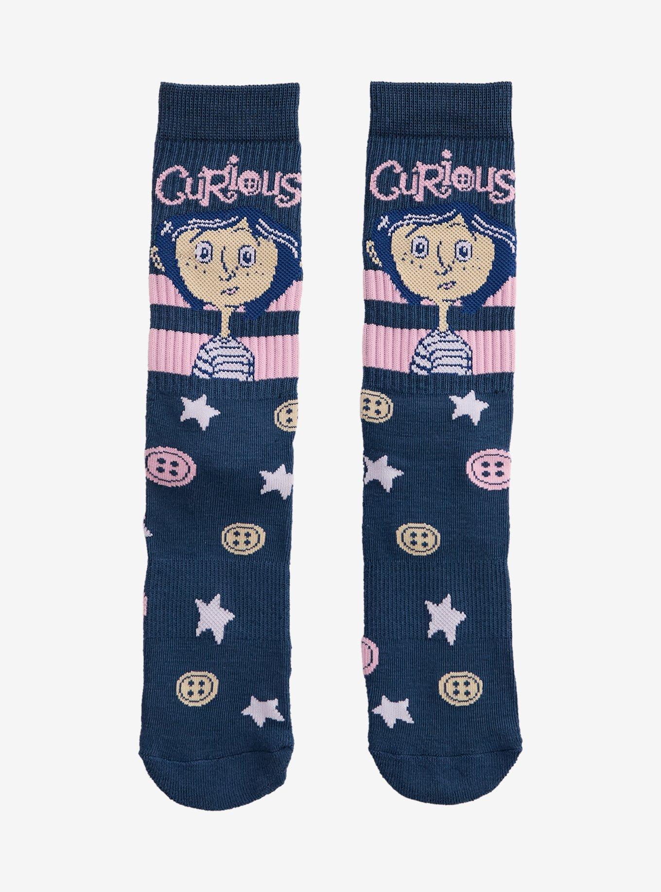 Coraline Buttons & Stars Crew Socks - BoxLunch Exclusive, , hi-res