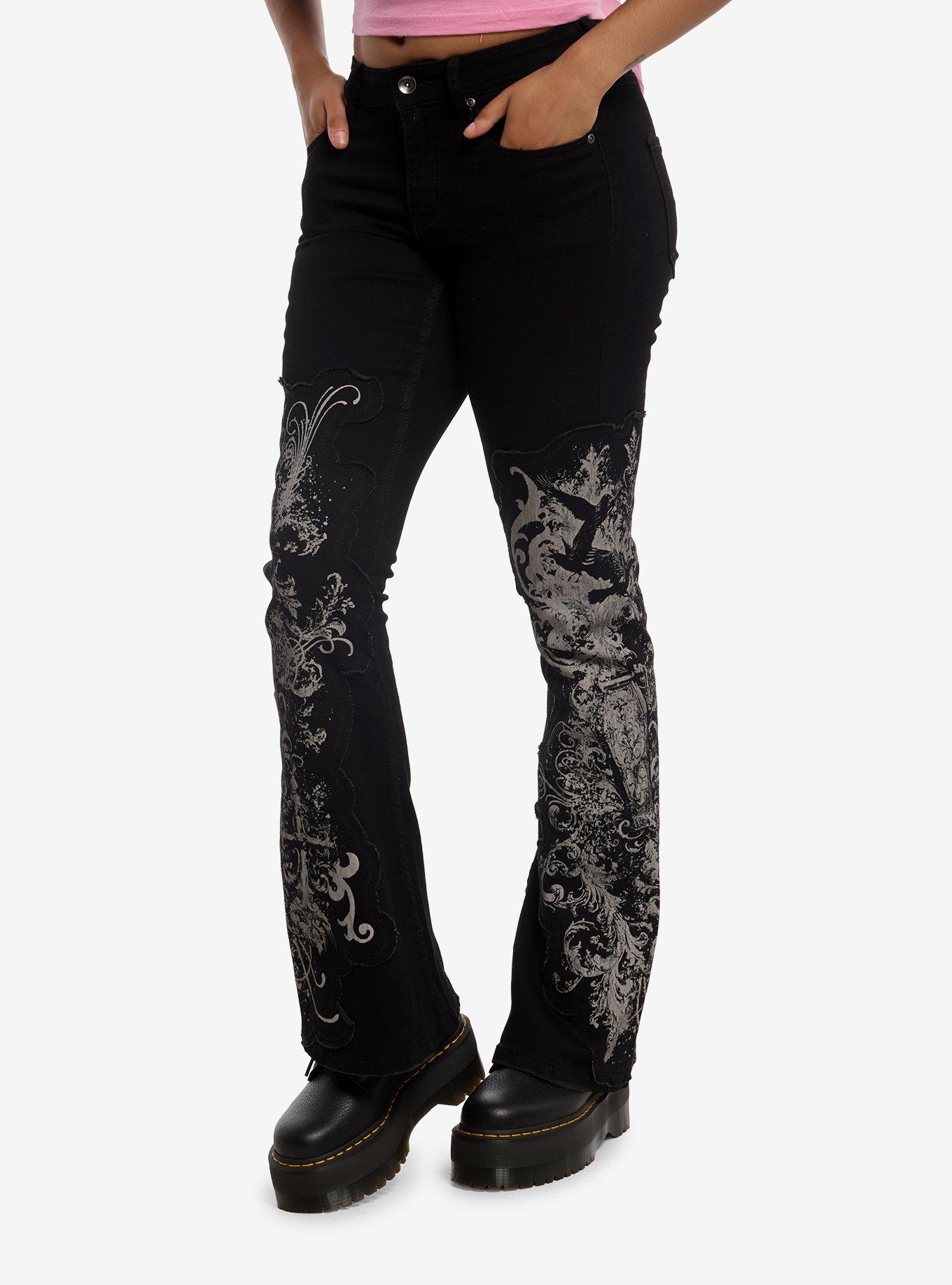Cosmic Aura Gothic Filigree Patch Flare Jeans, , hi-res