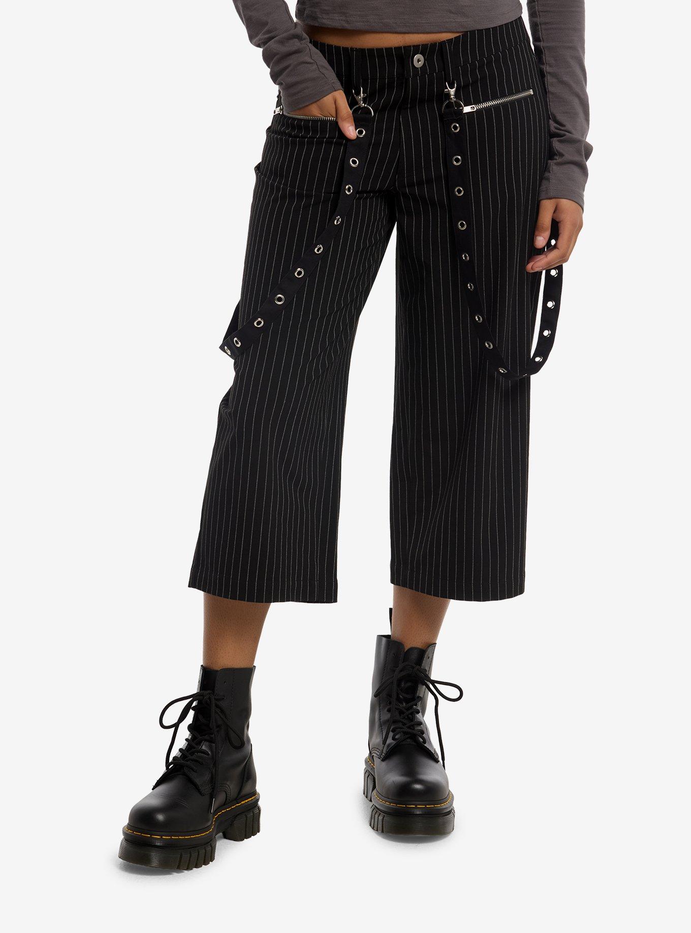 Social Collision Pinstripe Grommet Suspender Jorts, , hi-res