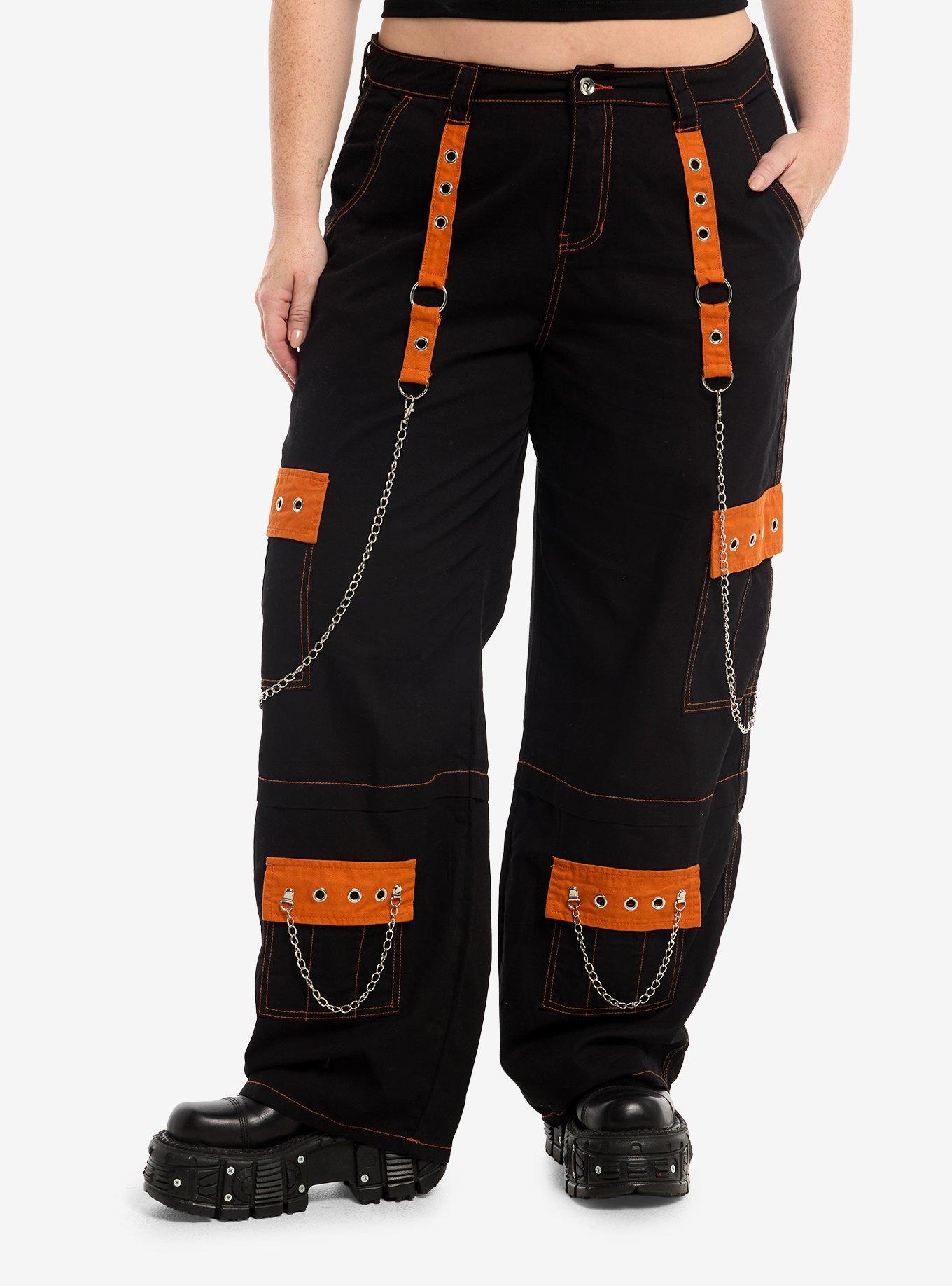 Social Collision Black & Orange Grommet Chain Carpenter Pants Plus Size, , hi-res