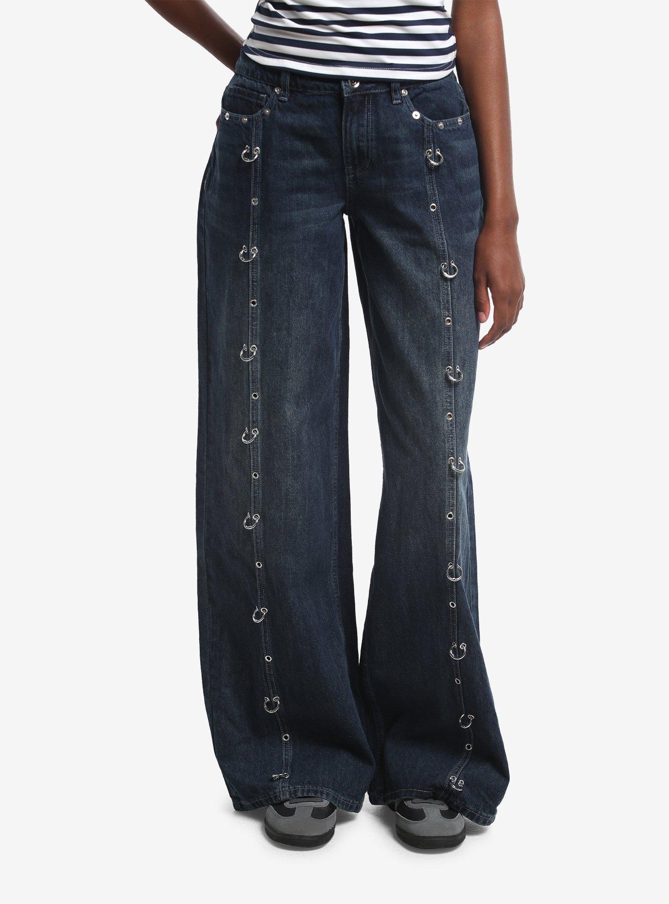 Social Collision Indigo Pierced Grommet Jeans, , hi-res