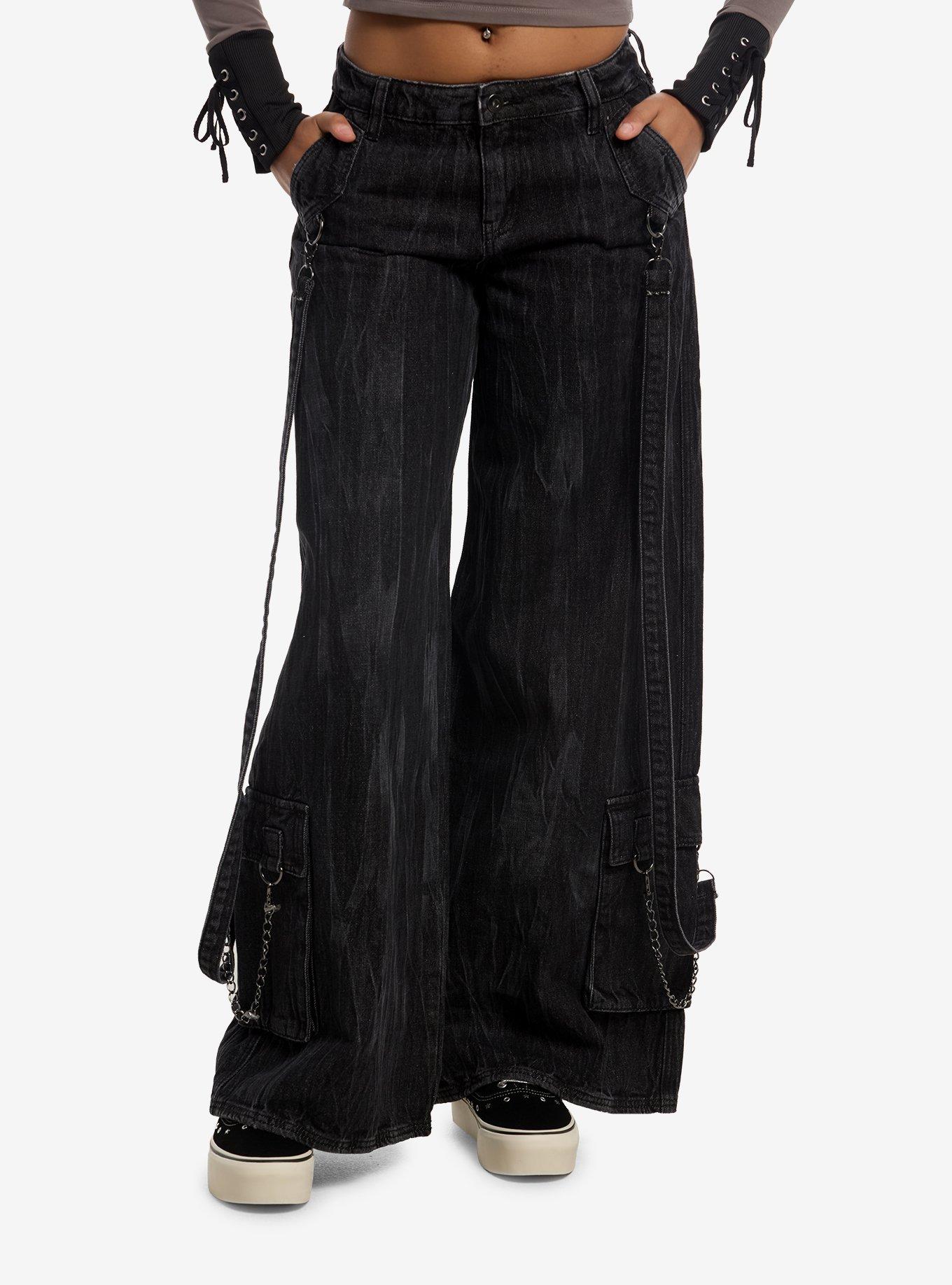 Social Collision Skeletal Wings Suspender Cargo Jeans, , hi-res