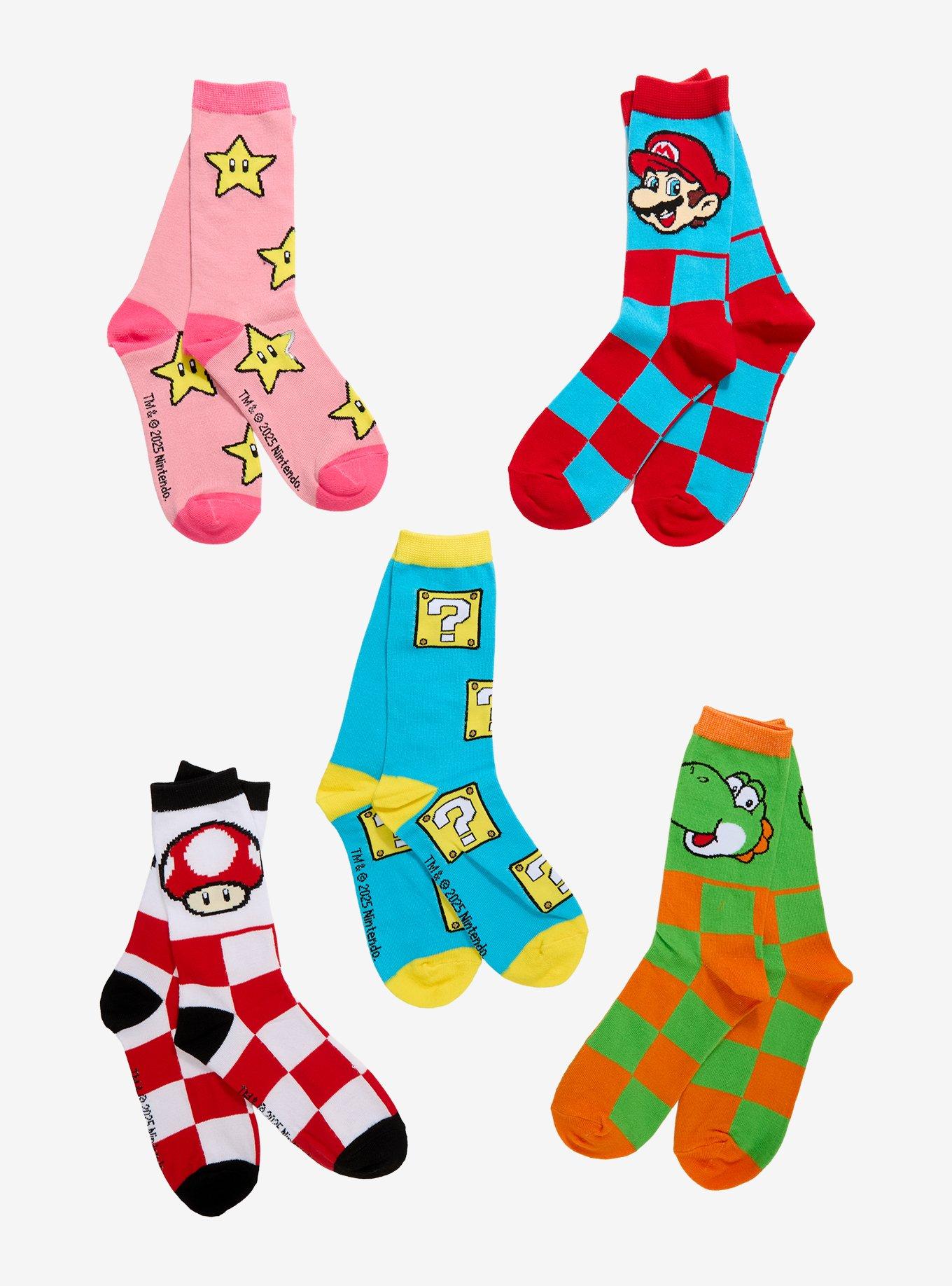 Super Mario Bros. Checkered Crew Socks 5 Pair, , hi-res