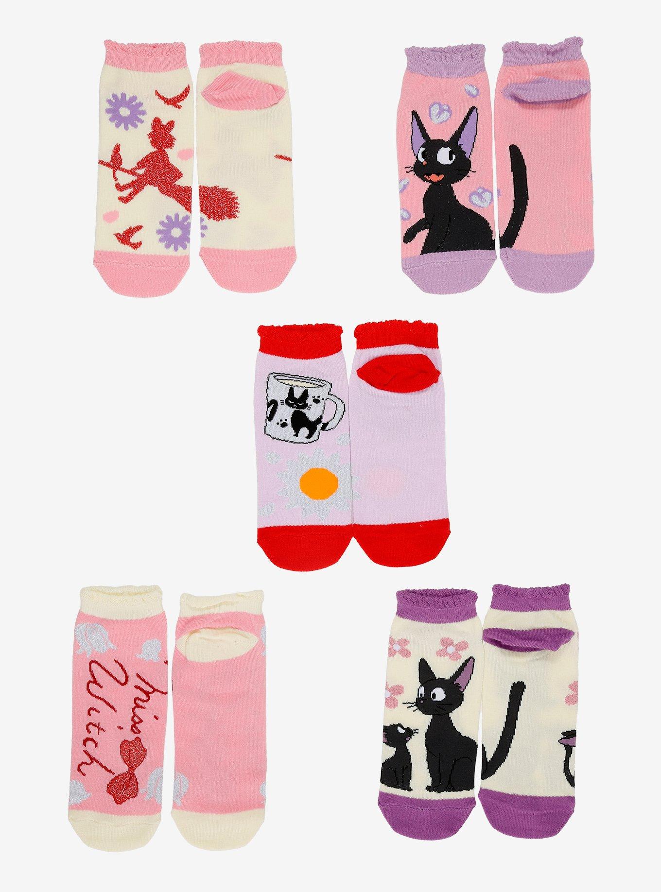 Studio Ghibli&reg; Kiki's Delivery Service Jiji Floral No-Show Socks 5 Pair, , hi-res