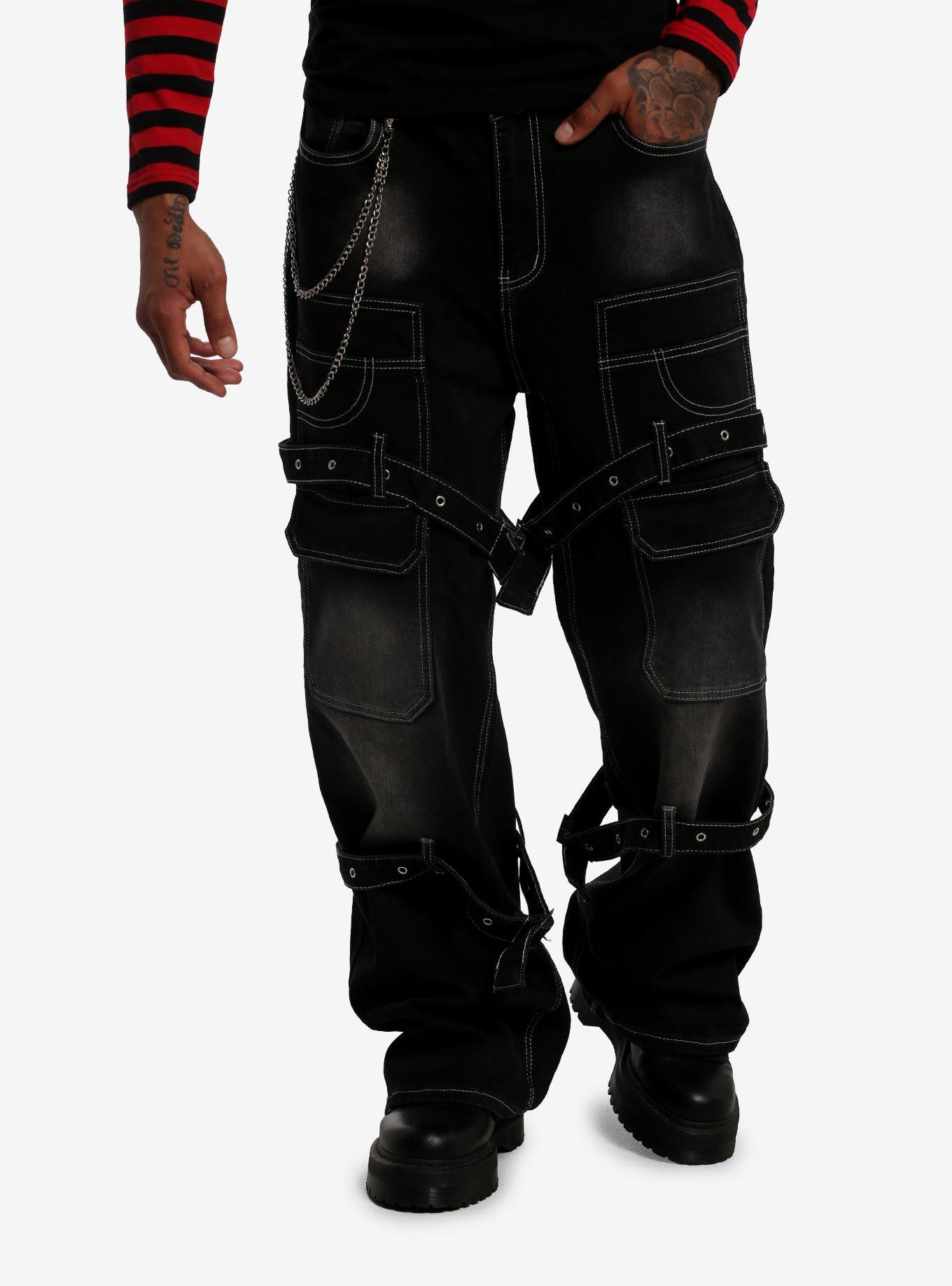 MARKET Grommet Suspender Strap Cargo Jeans With Side Chain