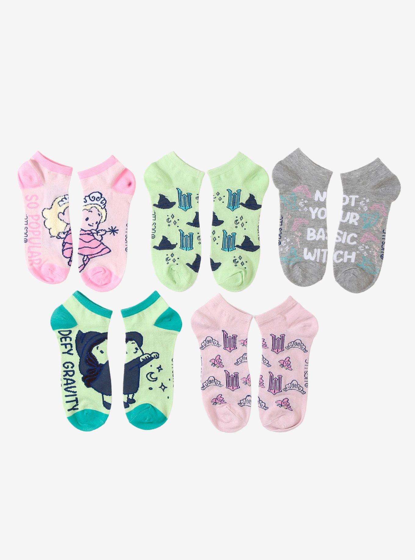 Wicked Chibi Elphaba & Glinda No-Show Socks 5 Pair, , hi-res
