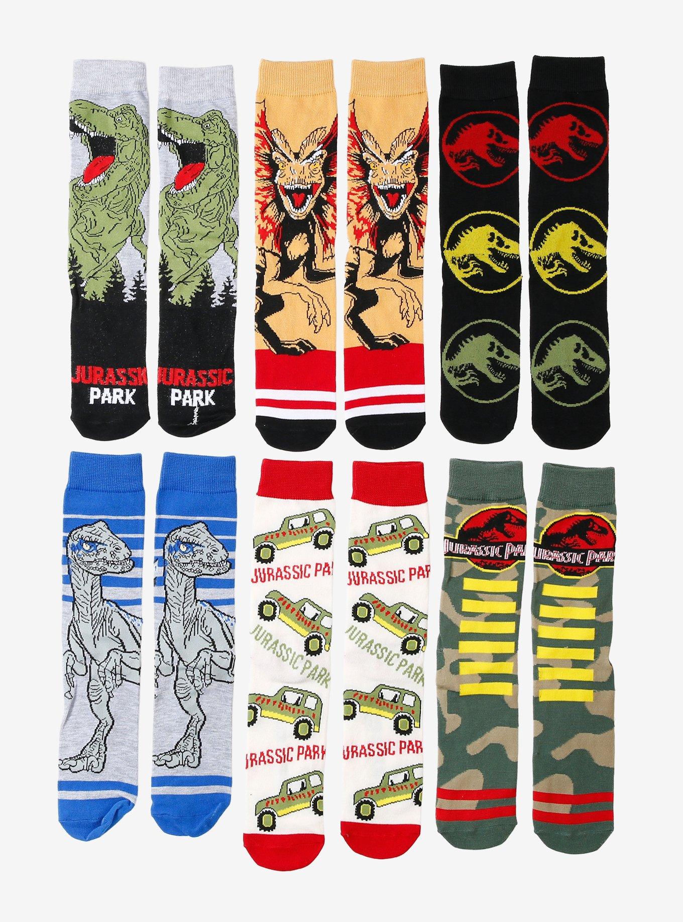 Jurassic Park Dinosaur Icons Crew Socks 6 Pair, , hi-res
