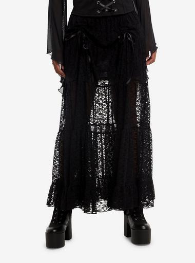 Cosmic Aura Black Lace Ribbon Layered Maxi Skirt | Hot Topic