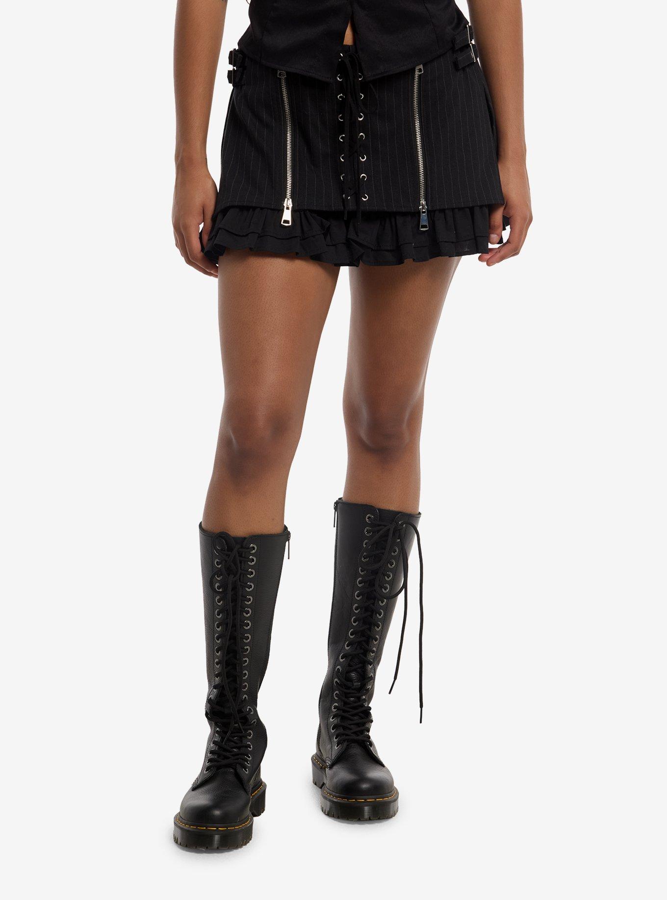 Social Collision Pinstripe Lace-Up Zipper Mini Skirt | Hot Topic
