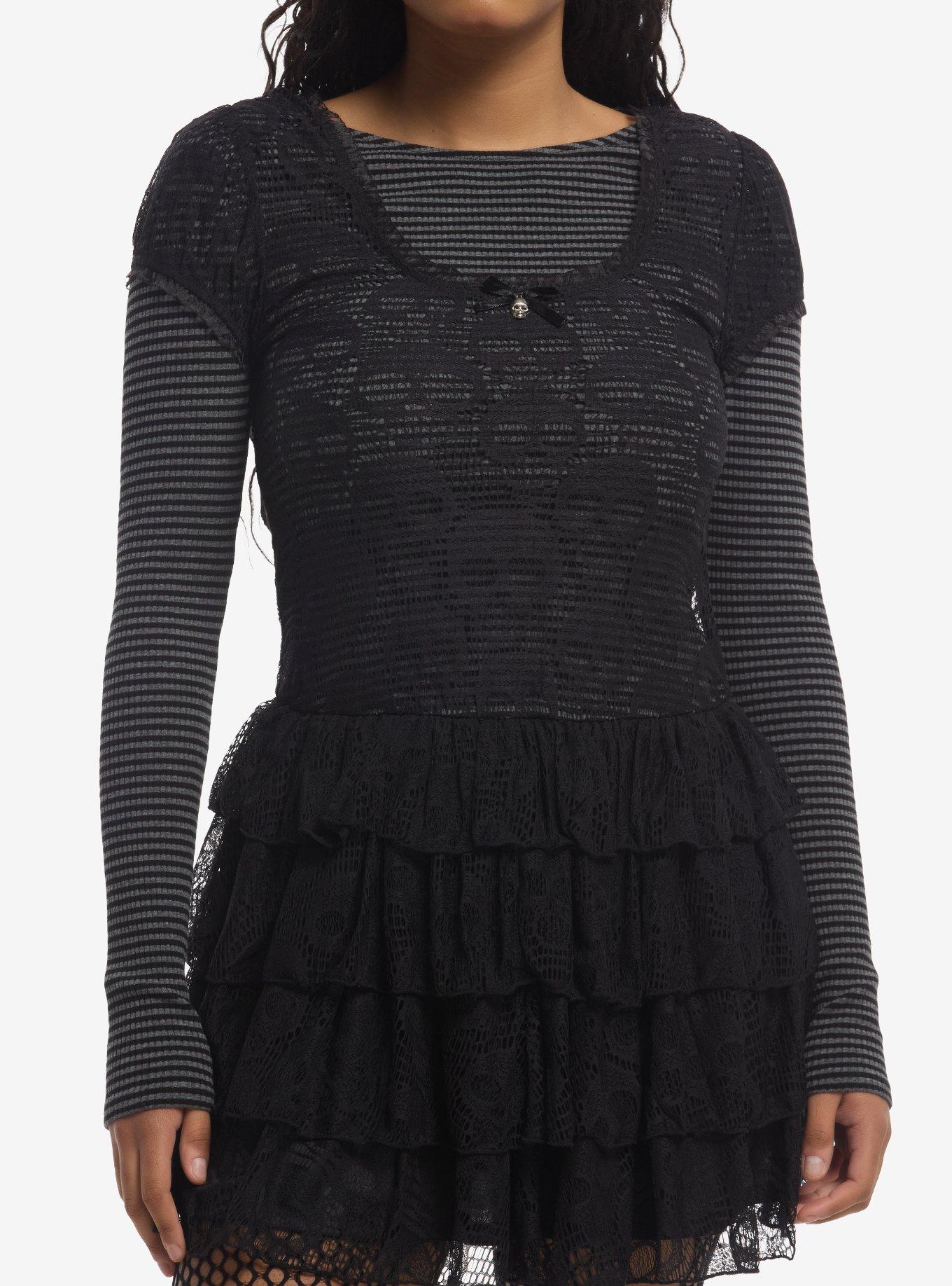 Social Collision Skull Lace Twofer Dress, , hi-res
