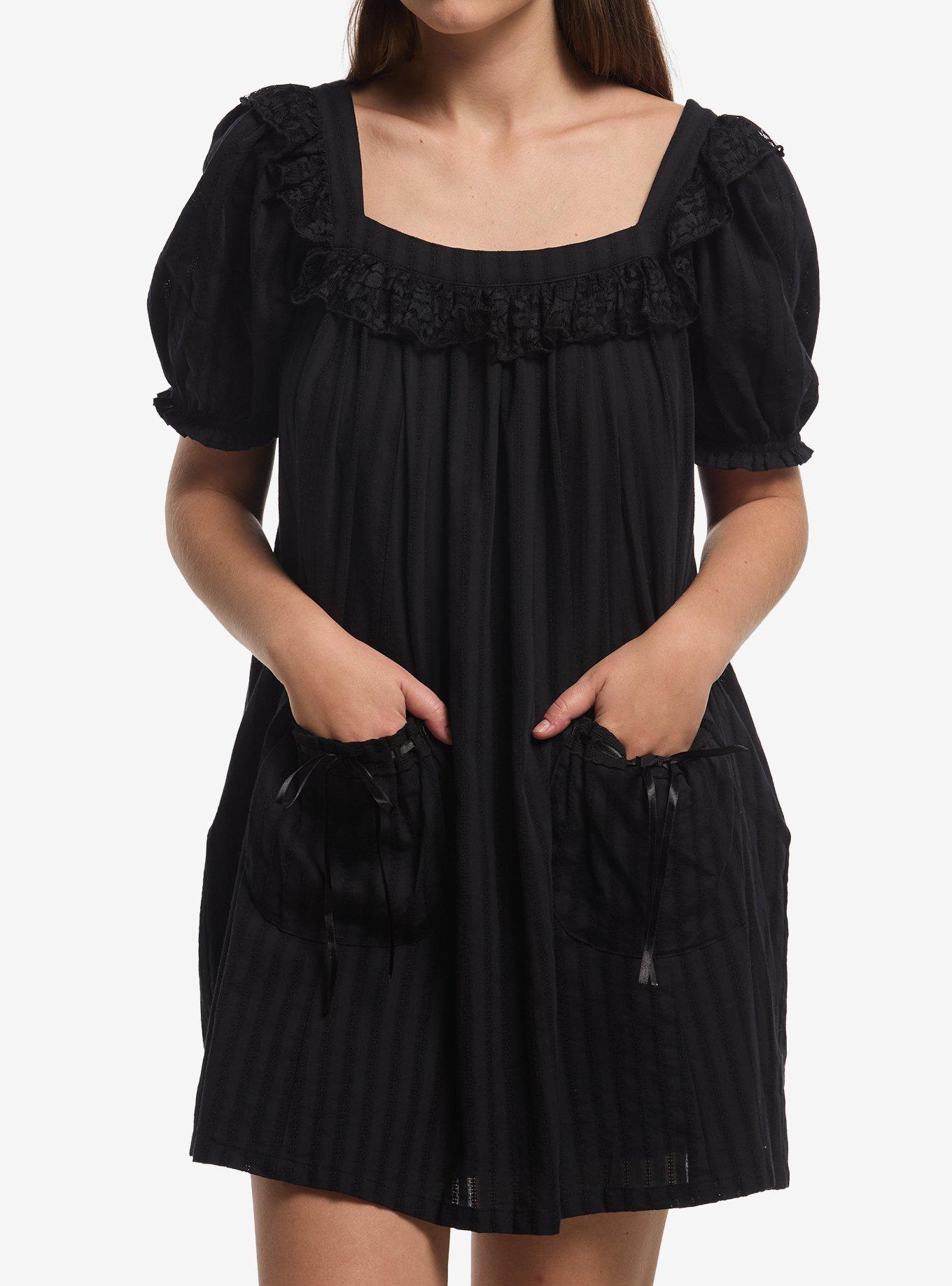 Thorn & Fable Black Lace Ruffle Babydoll Dress, , hi-res