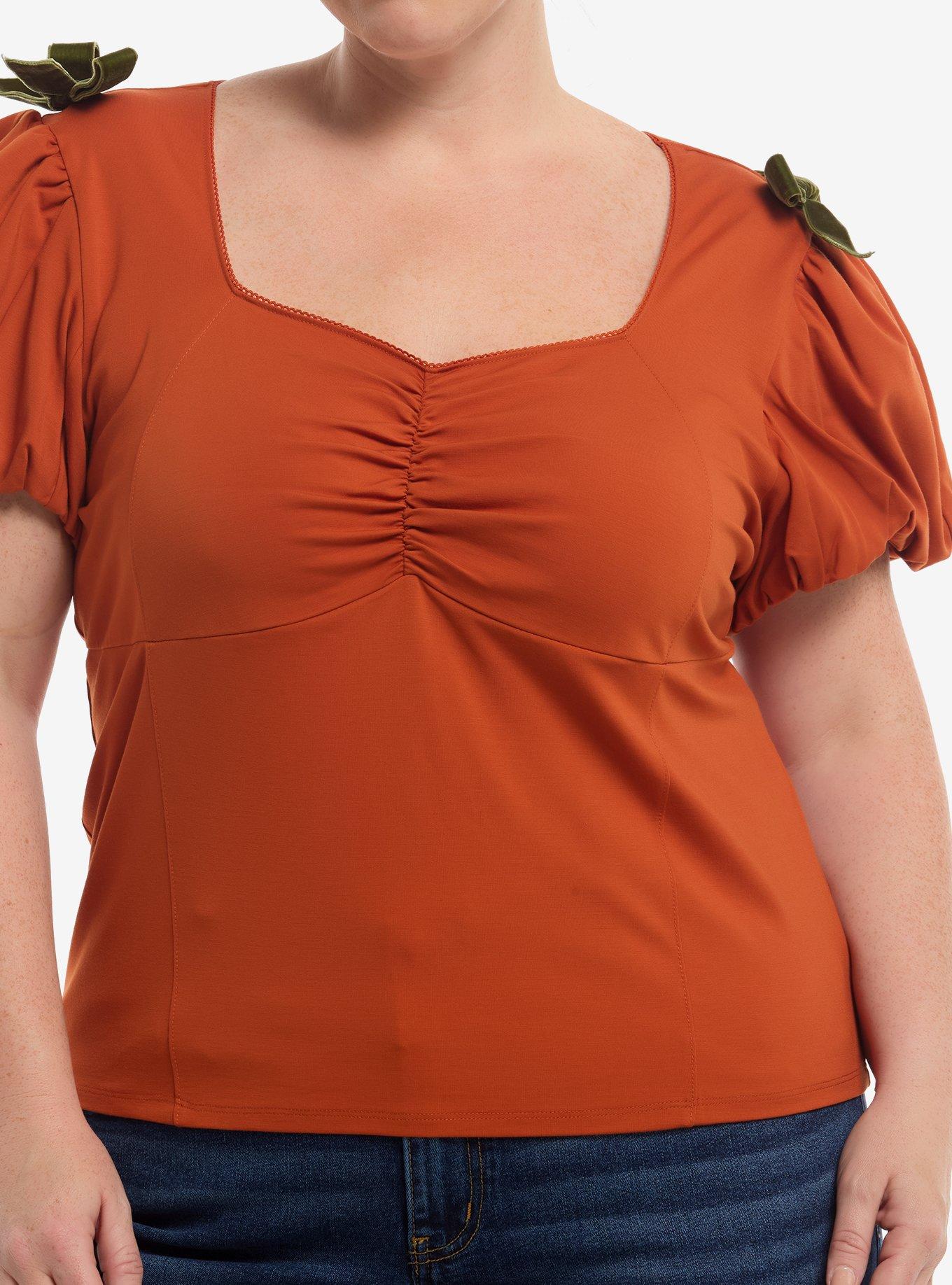 Thorn & Fable Pumpkin Green Ribbon Girls Top Plus Size, , hi-res