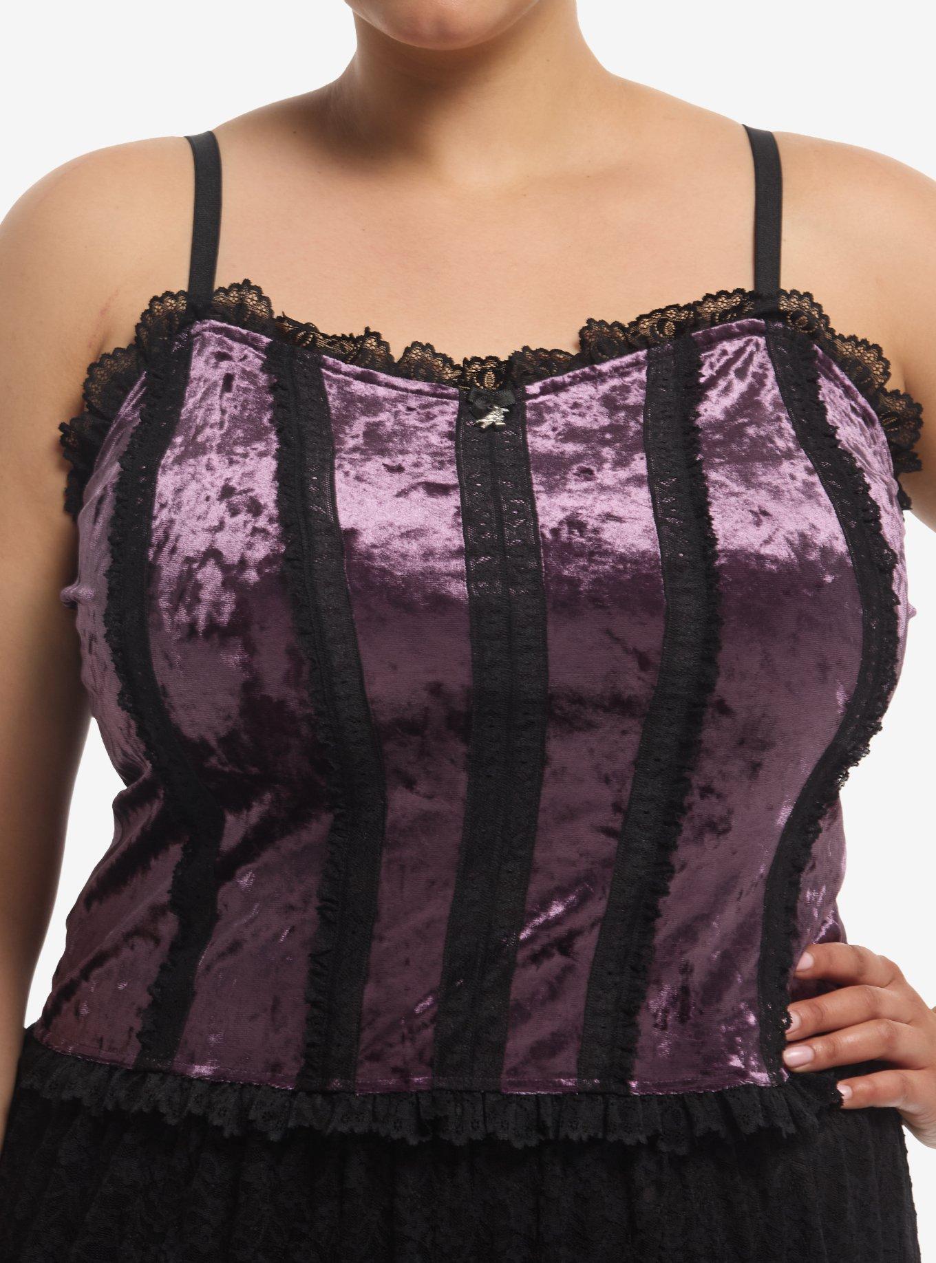 Cosmic Aura Lace Trim Suede Girls Corset Cami Plus Size, , hi-res