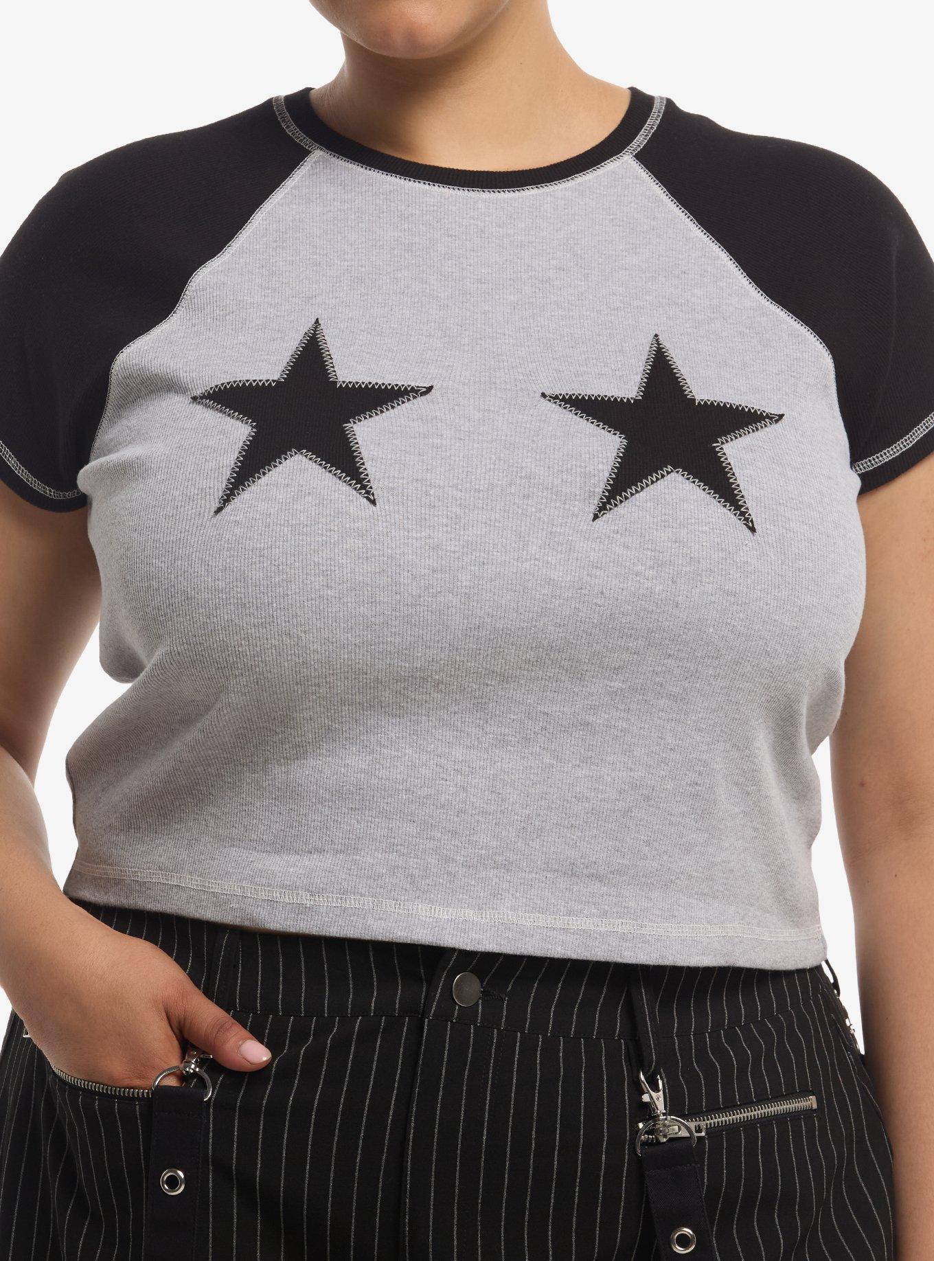HOTTOPIC Grey & Black Star Stitch Raglan Girls Crop Top Plus Size