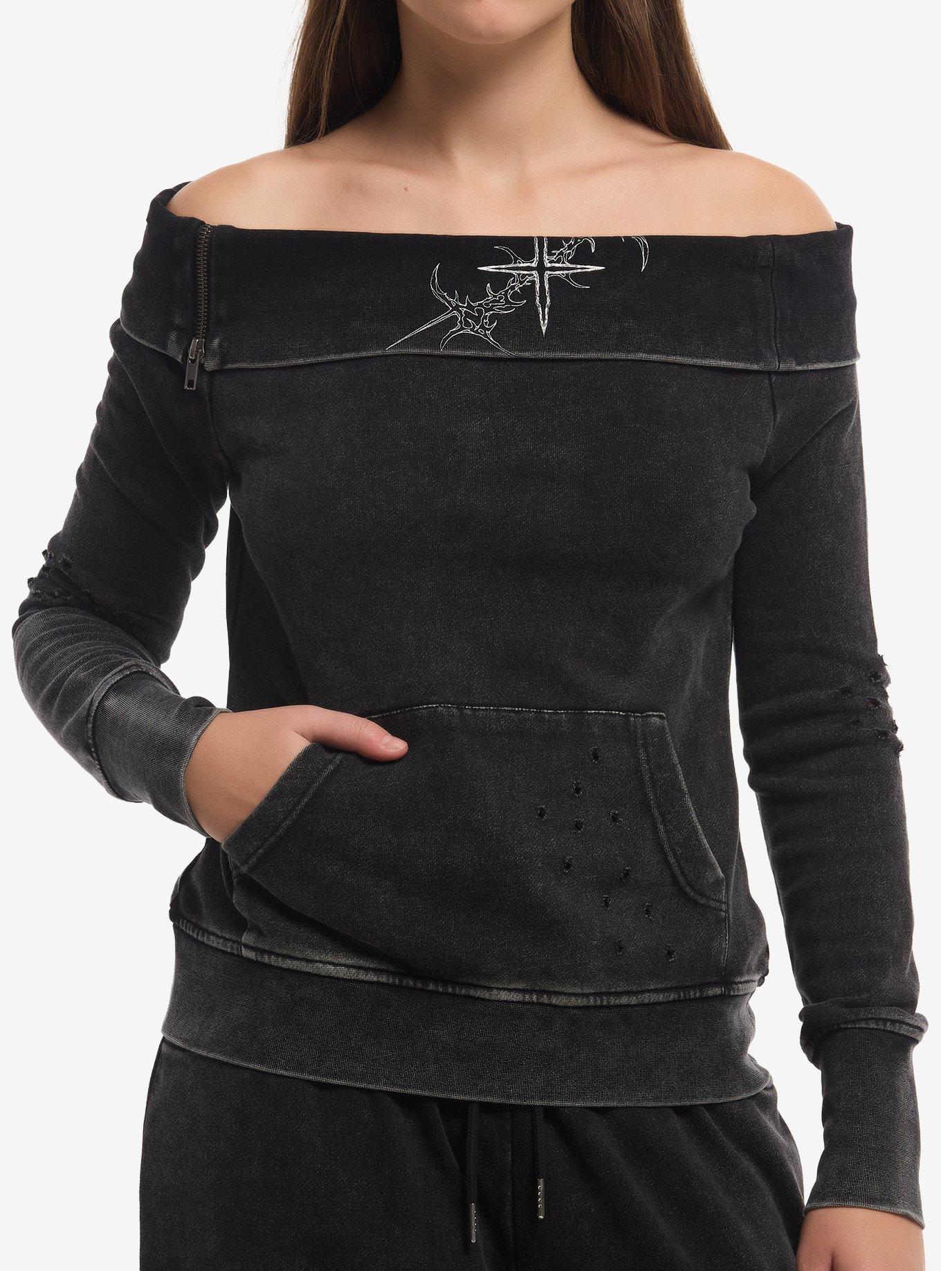 Social Collision Cyber Star Girls Off-Shoulder Sweatshirt, , hi-res