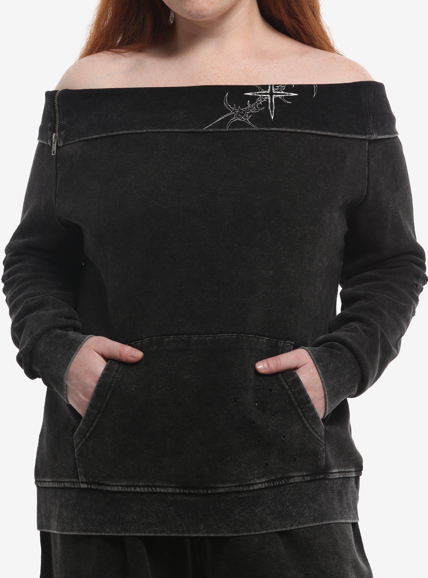 Social Collision Cyber Star Girls Off-Shoulder Sweatshirt Plus Size, , hi-res