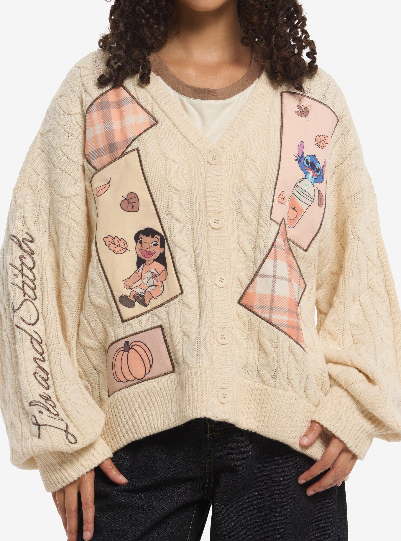 Disney Lilo & Stitch Fall Patch Cable Knit Girls Cardigan, , hi-res