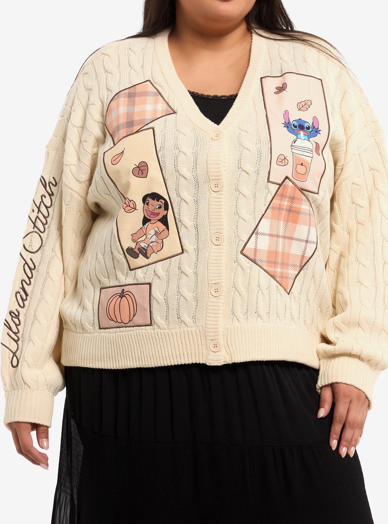 Disney Lilo & Stitch Fall Patch Cable Knit Girls Cardigan Plus Size, , hi-res