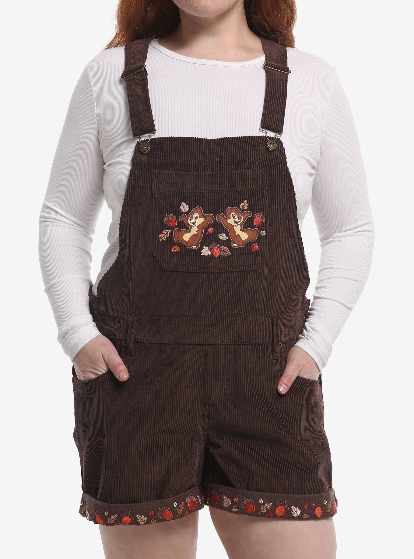 Disney Chip 'N' Dale Embroidered Corduroy Shortalls Plus Size, , hi-res