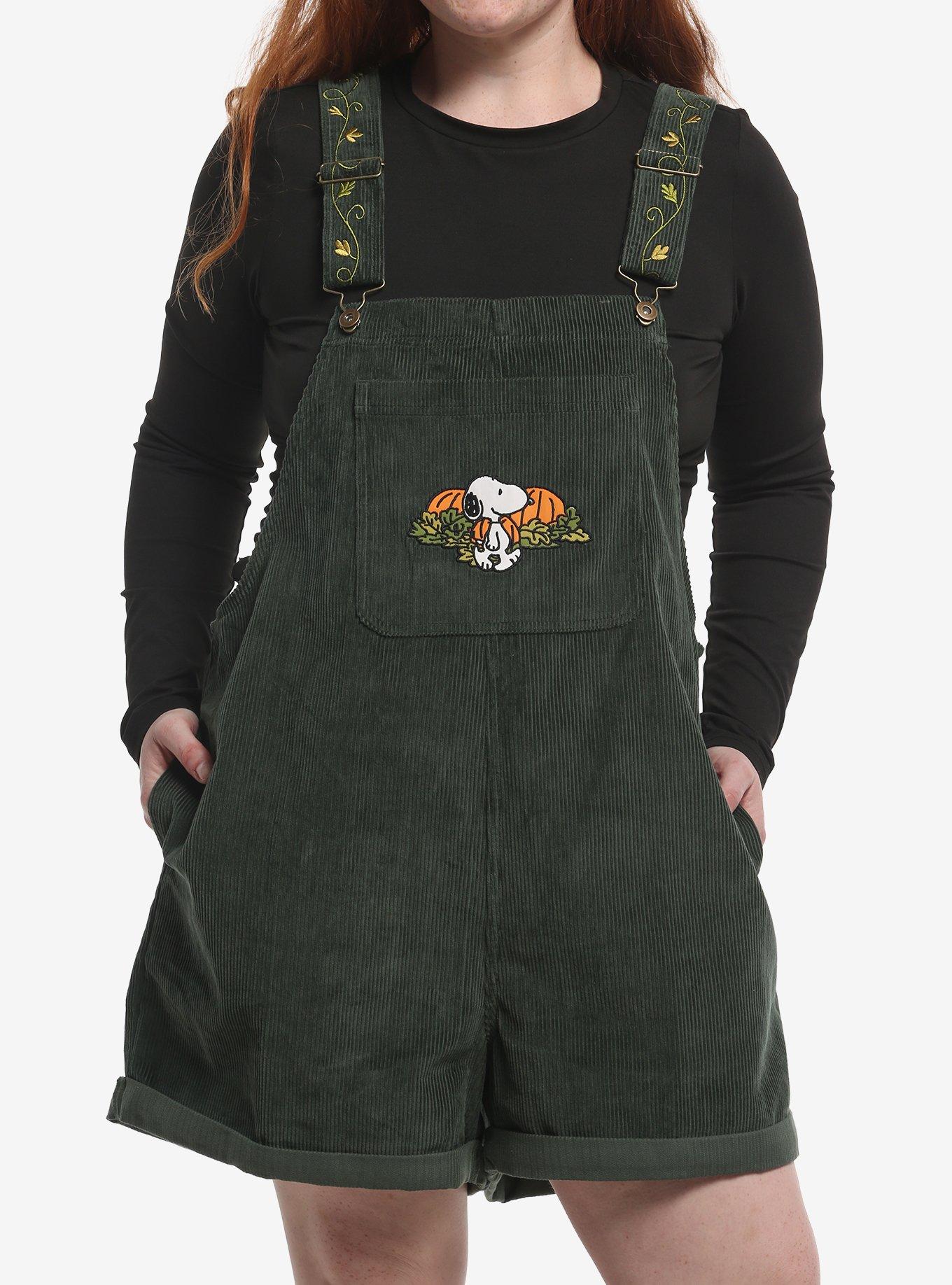 Peanuts Snoopy Fall Embroidered Corduroy Shortalls Plus Size, , hi-res