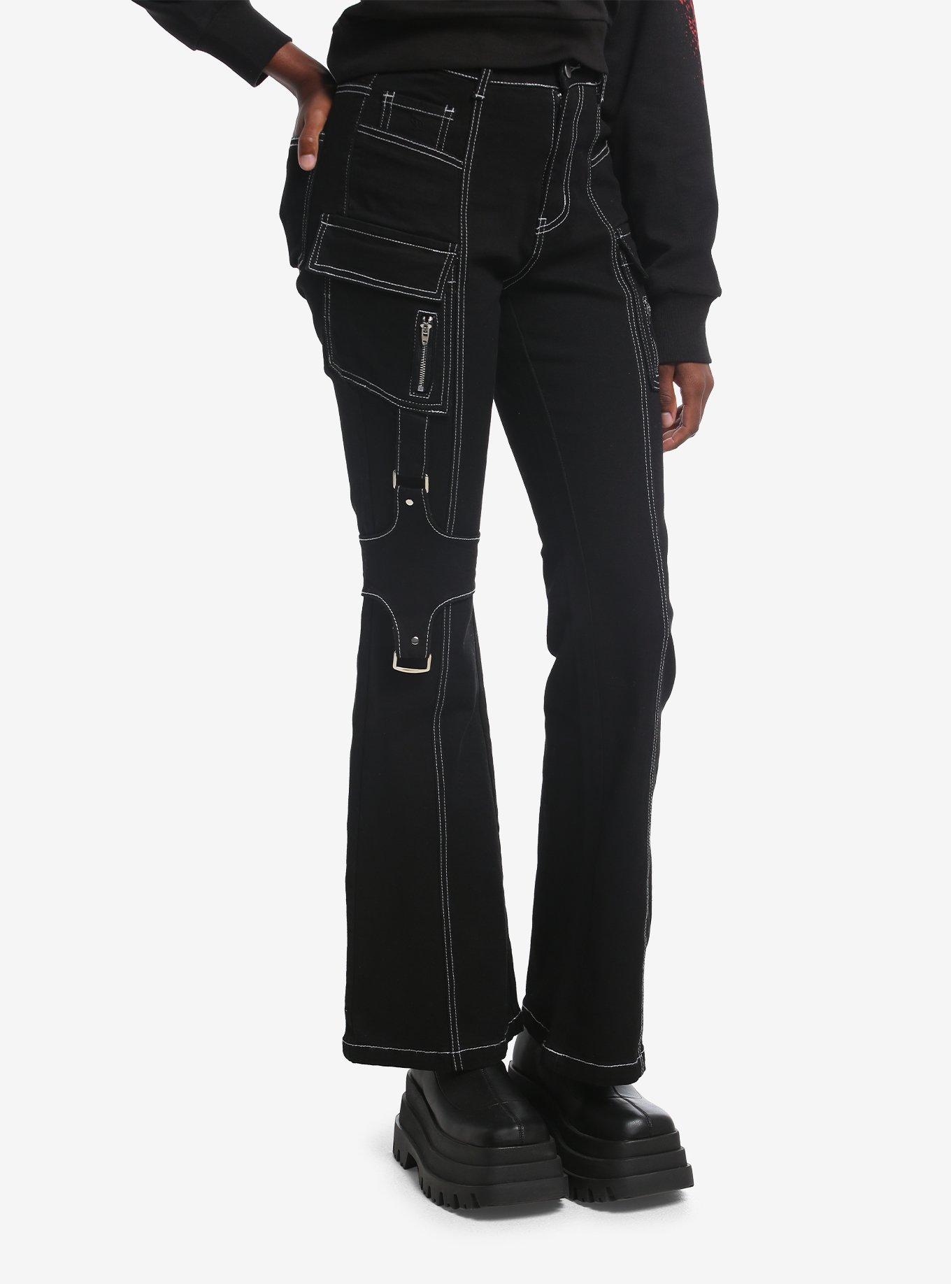 Black Harness Strap Buckle Cargo Jeans, , hi-res