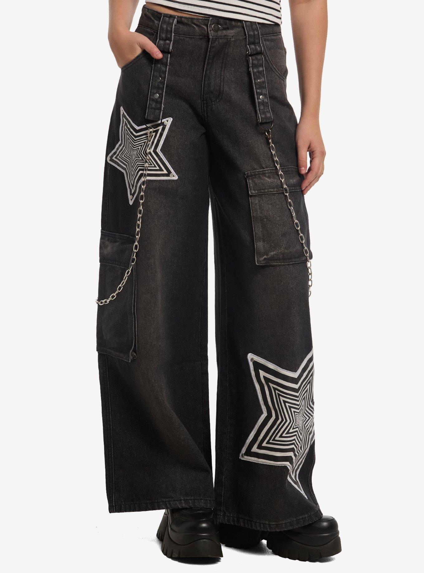 SOCIALCOLLISION Social Collision Dizzy Star Suspender Chain Wide Leg Jeans