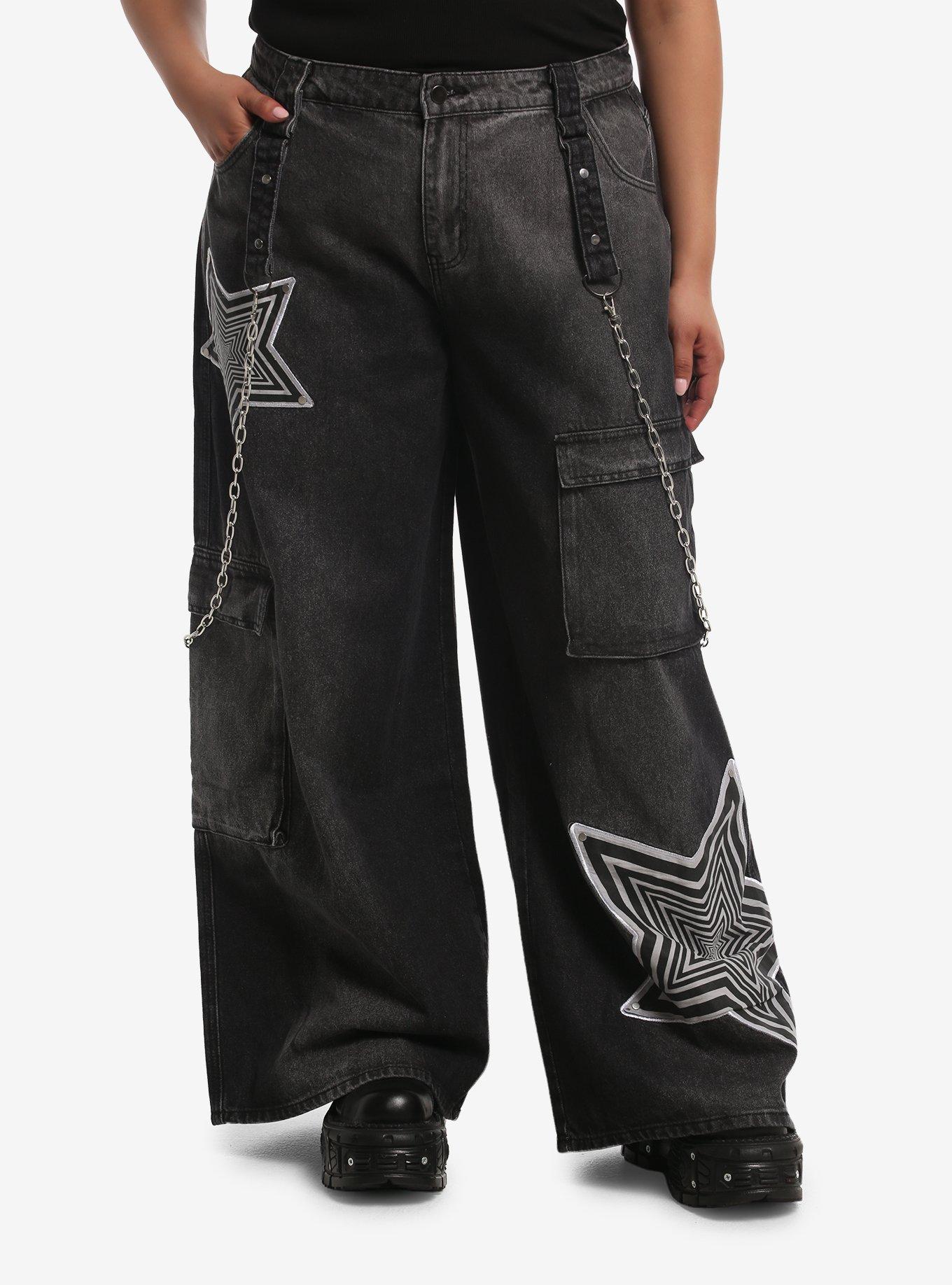SOCIALCOLLISION Social Collision Dizzy Star Suspender Chain Wide Leg Jeans Plus Size