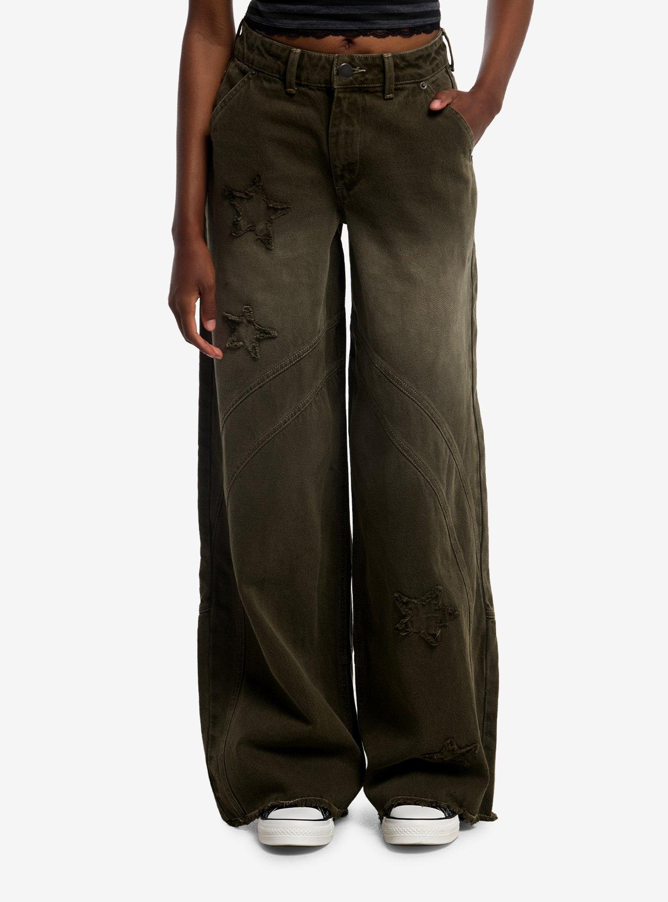 HOTTOPIC Distressed Stars Green Wash Jeans
