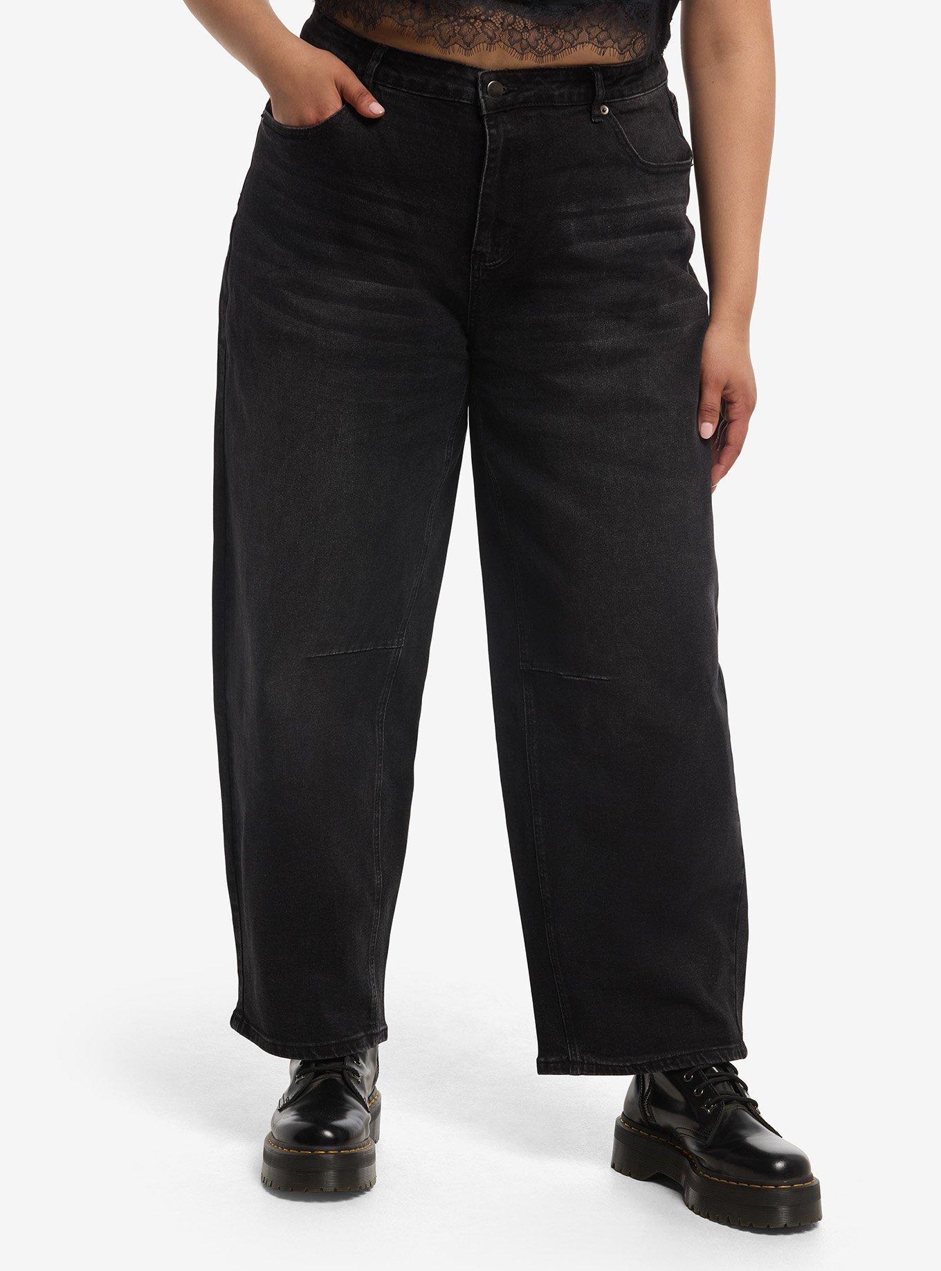 Social Collision Black Winged Skull Wide Leg Jeans Plus Size, , hi-res