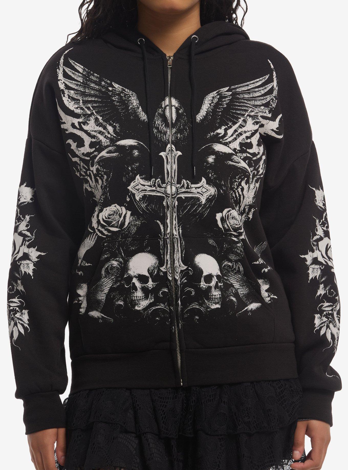 Cosmic Aura Raven Skull Cross Girls Hoodie | Hot Topic