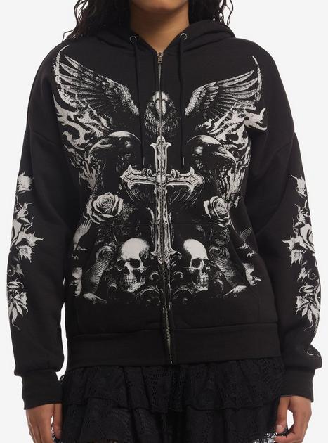 Cosmic Aura Raven Skull Cross Girls Hoodie | Hot Topic