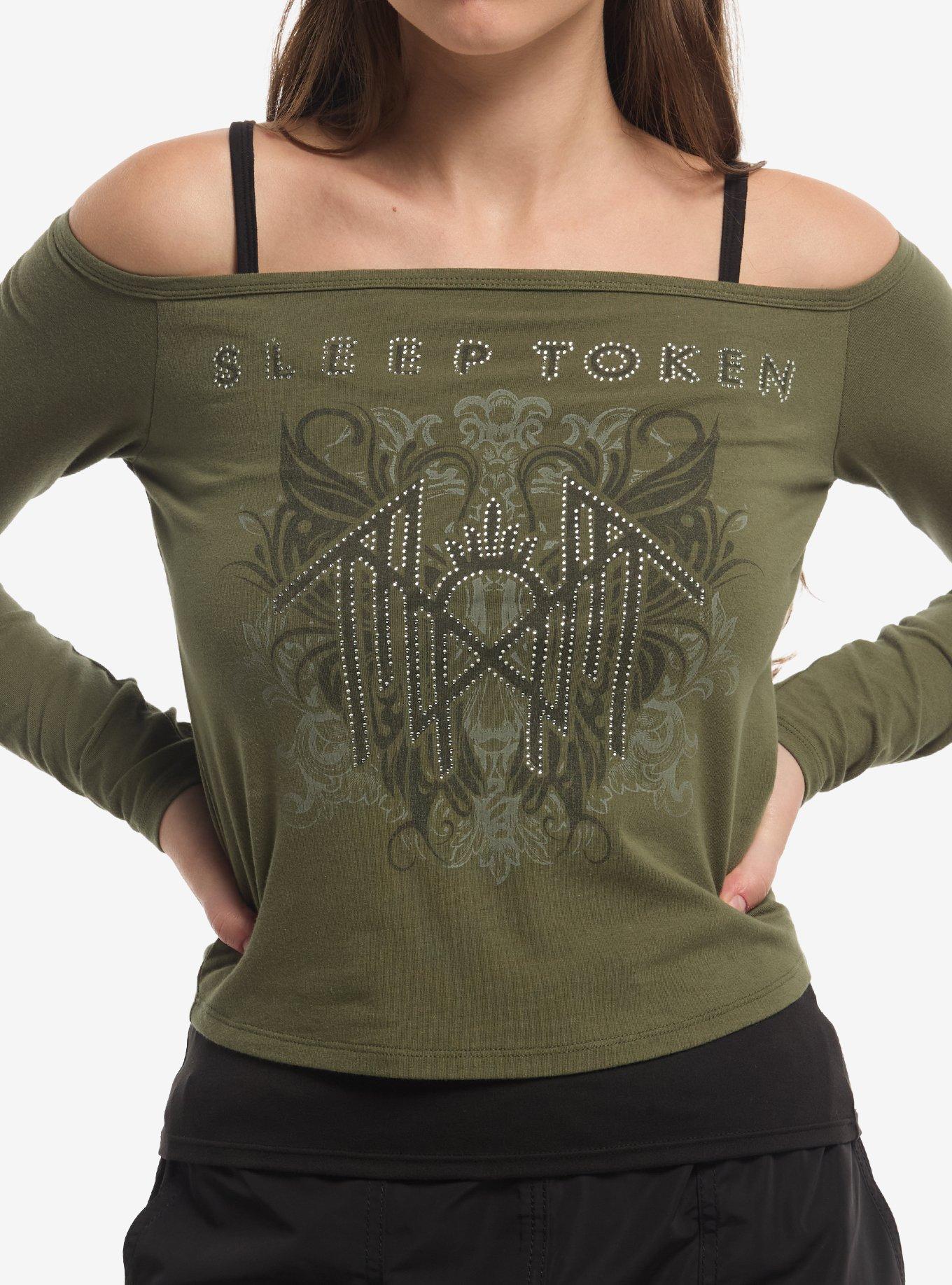Sleep Token Rhinestone Girls Cold-Shoulder Top