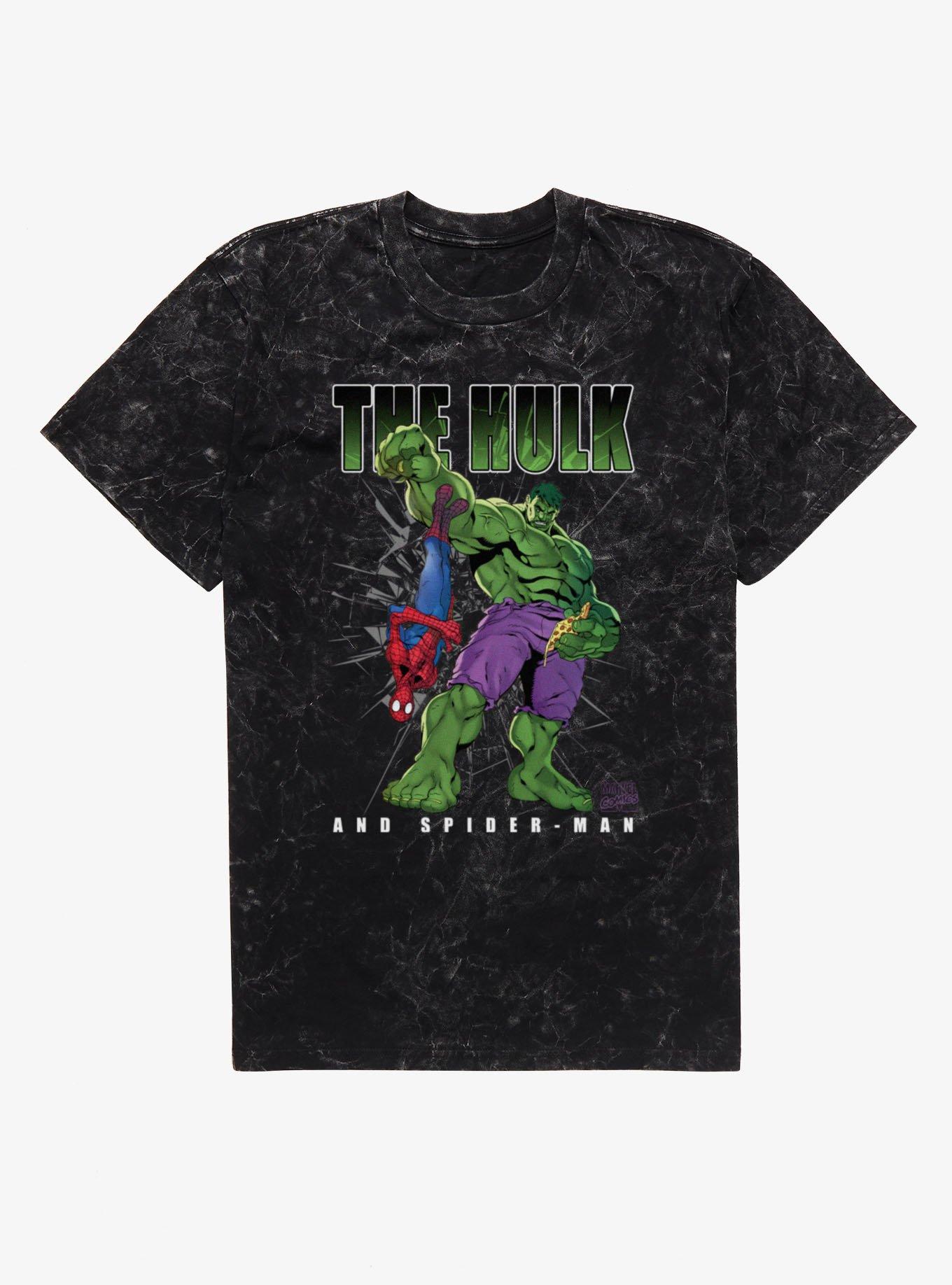 Marvel Comics The Hulk And Spider-Man Eating Pizza T-Shirt, , hi-res