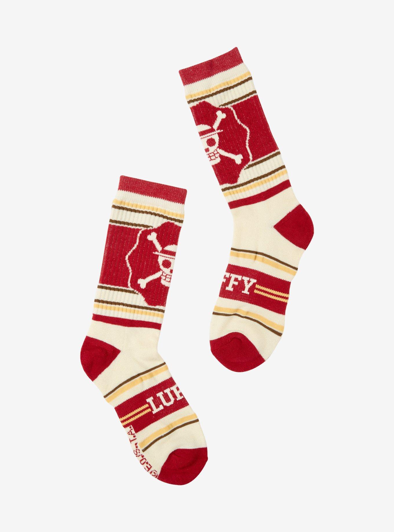 One Piece Monkey D. Luffy Jolly Roger Striped Crew Socks - BoxLunch Exclusive, , hi-res