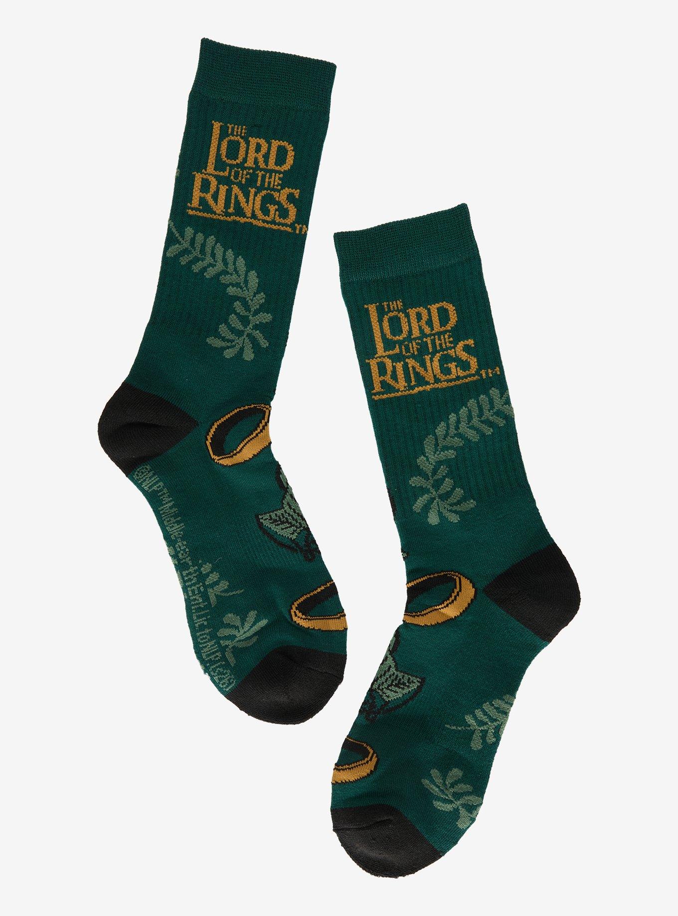 The Lord of The Rings One Ring & Leaves Allover Print Crew Socks - BoxLunch Exclusive, , hi-res