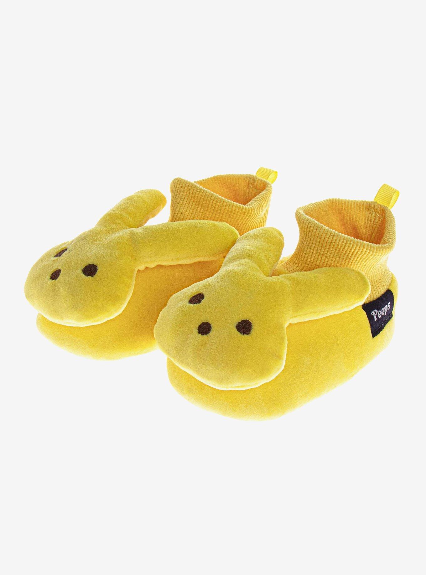 Peeps Sock Plush Fuzzy Dual Size Ladies Slippers Yellow, , hi-res