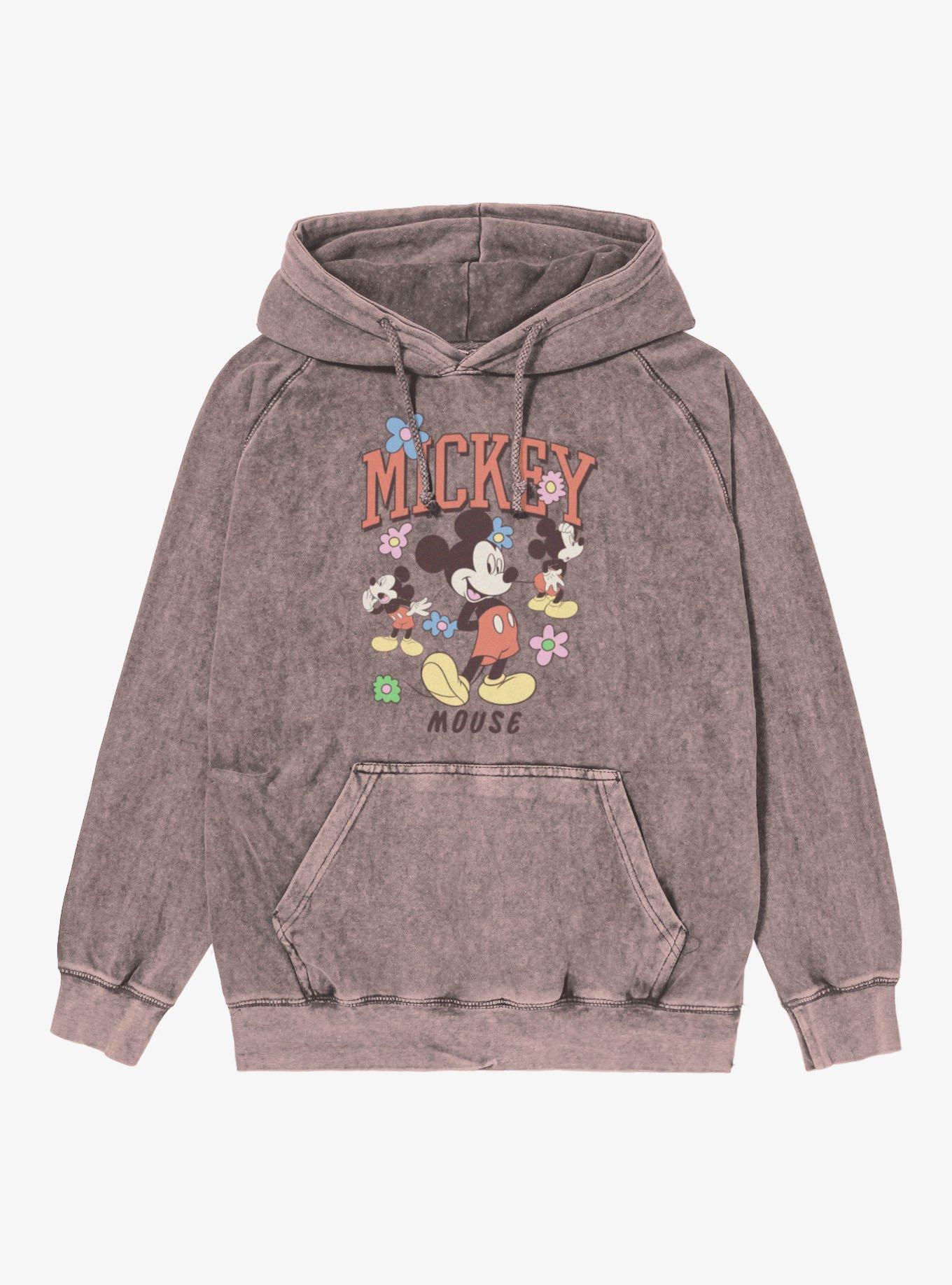 Disney Mickey Mouse Flower Collage Mineral Wash Hoodie, , hi-res