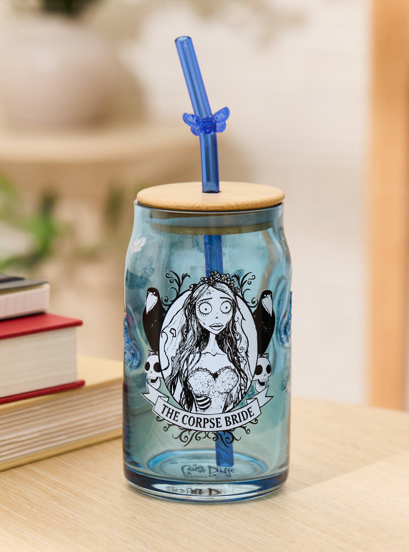 Corpse Bride Emily Butterfly Glass Cup with Straw - BoxLunch Exclusive, , hi-res